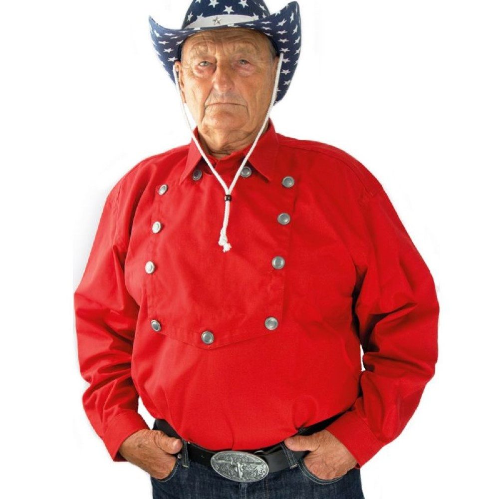 Running Bear Langarmhemd Herren Westernhemd Old Style John Wayne mit knöpfbarem Brustlatz und Concho-Knöpfe