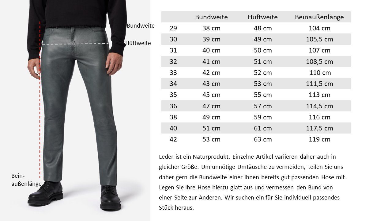 3 TR No. 5-Pocket Leder Slim Hochwertiges Fit RICANO Stil – Lederjeans Grau Lamm / - Lederhose