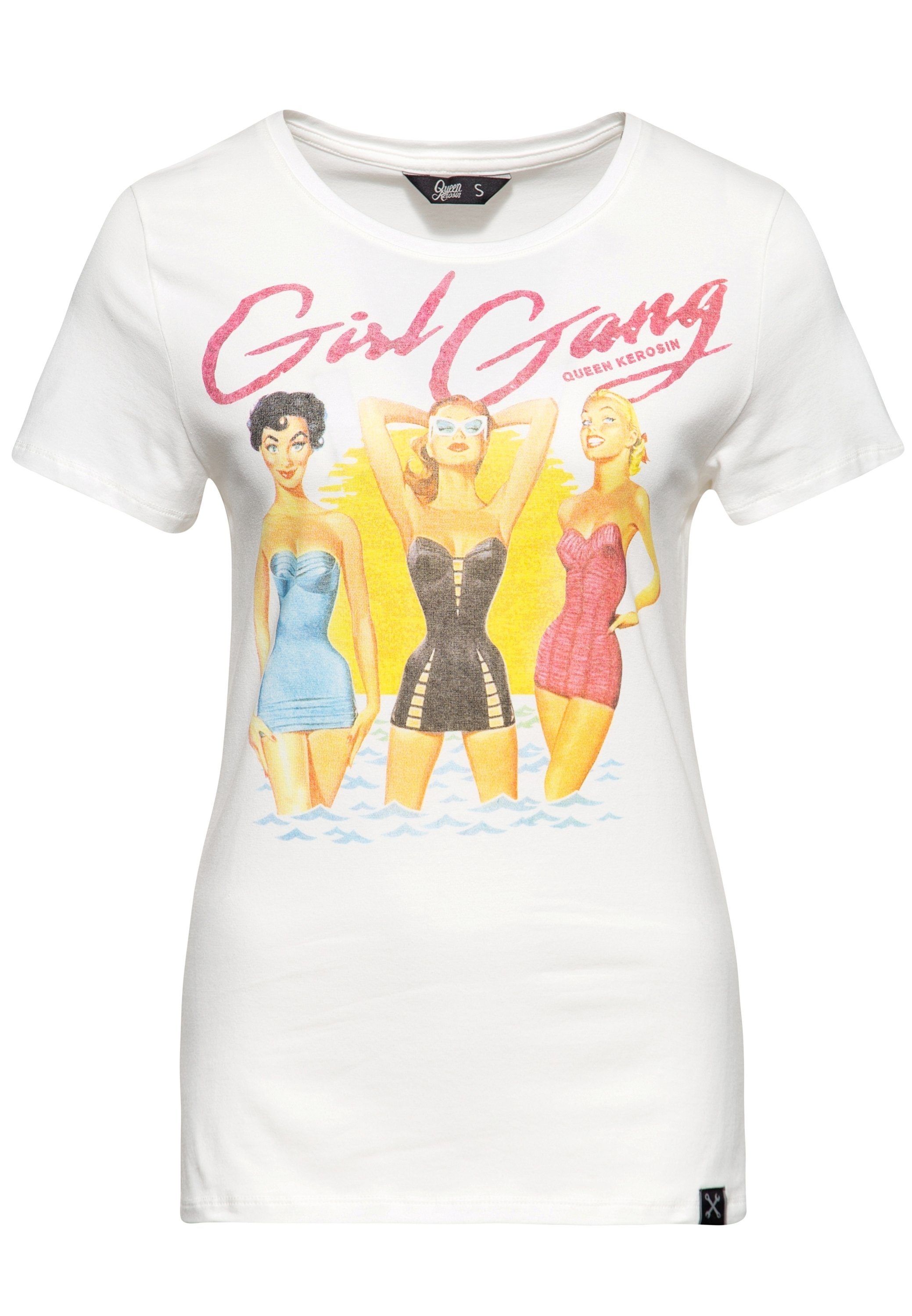 Damen Shirts QueenKerosin T-Shirt Summer Girl Gang mit Pin-Up-Motiv