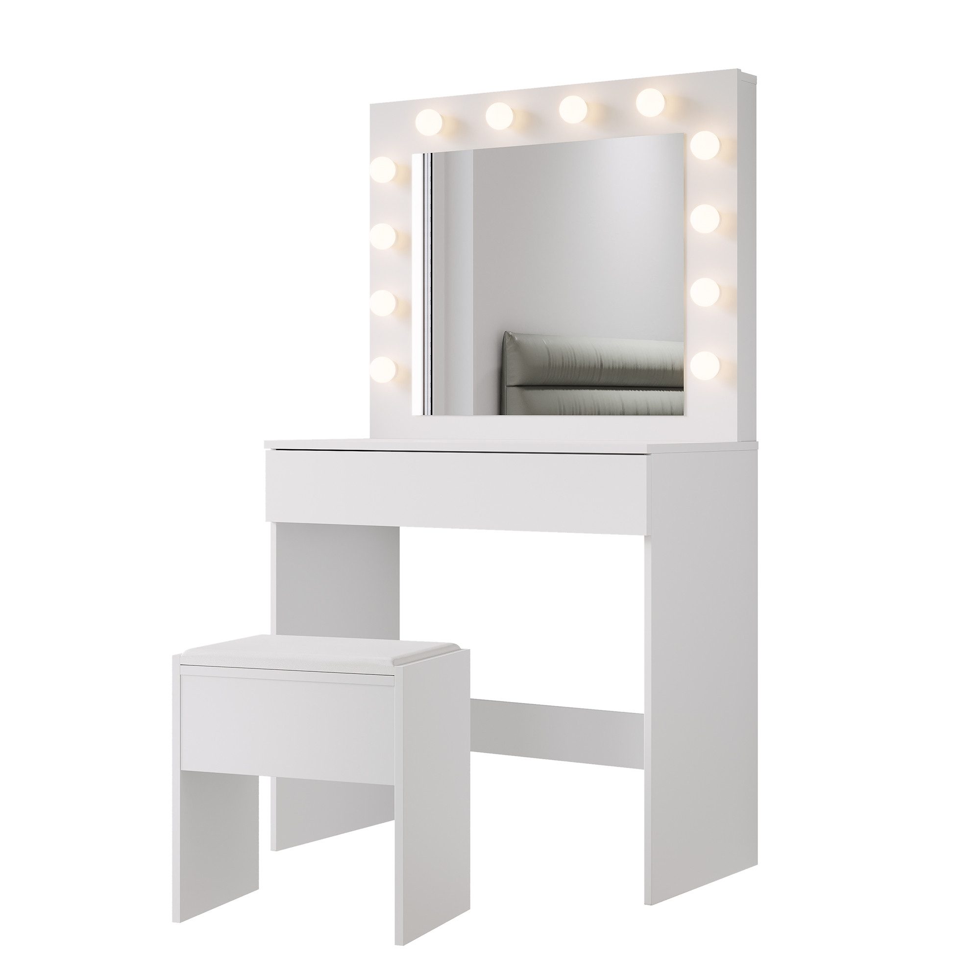 SONNI Schminktisch Schwarz/Weiß, mit LED-Beleuchtung, 80x40x140cm,3 günstig online kaufen