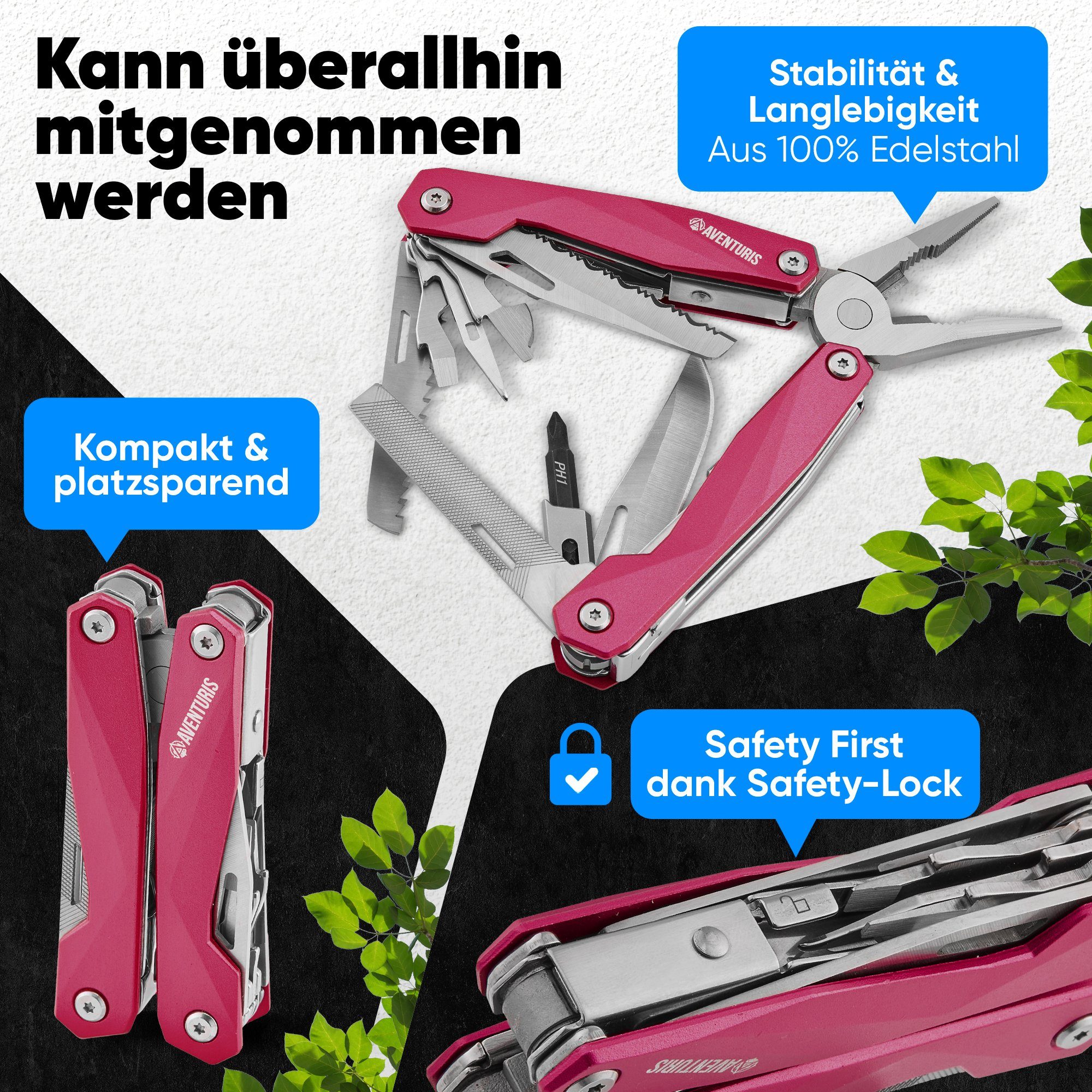 AVENTURIS Multitool T21 aus Edelstahl mit 21 Funktionen! Perfekt fürs Wandern und Campen, Edelstahl – Bild 2 von 5