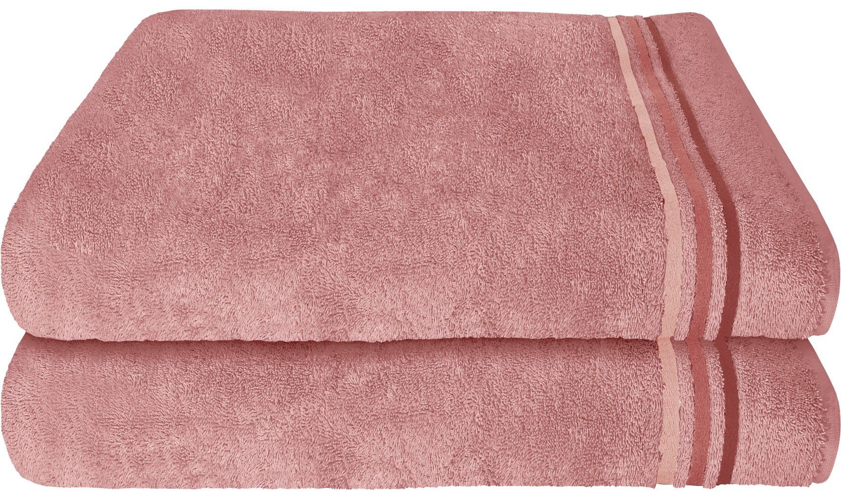 Schiesser Duschtücher Skyline Color im 2er Set aus kuschelweicher Baumwolle, Frottier (2-St), mit eleganter Streifenbordüre, MADE IN GREEN by OEKO-TEX®-zertifiziert Altrosa