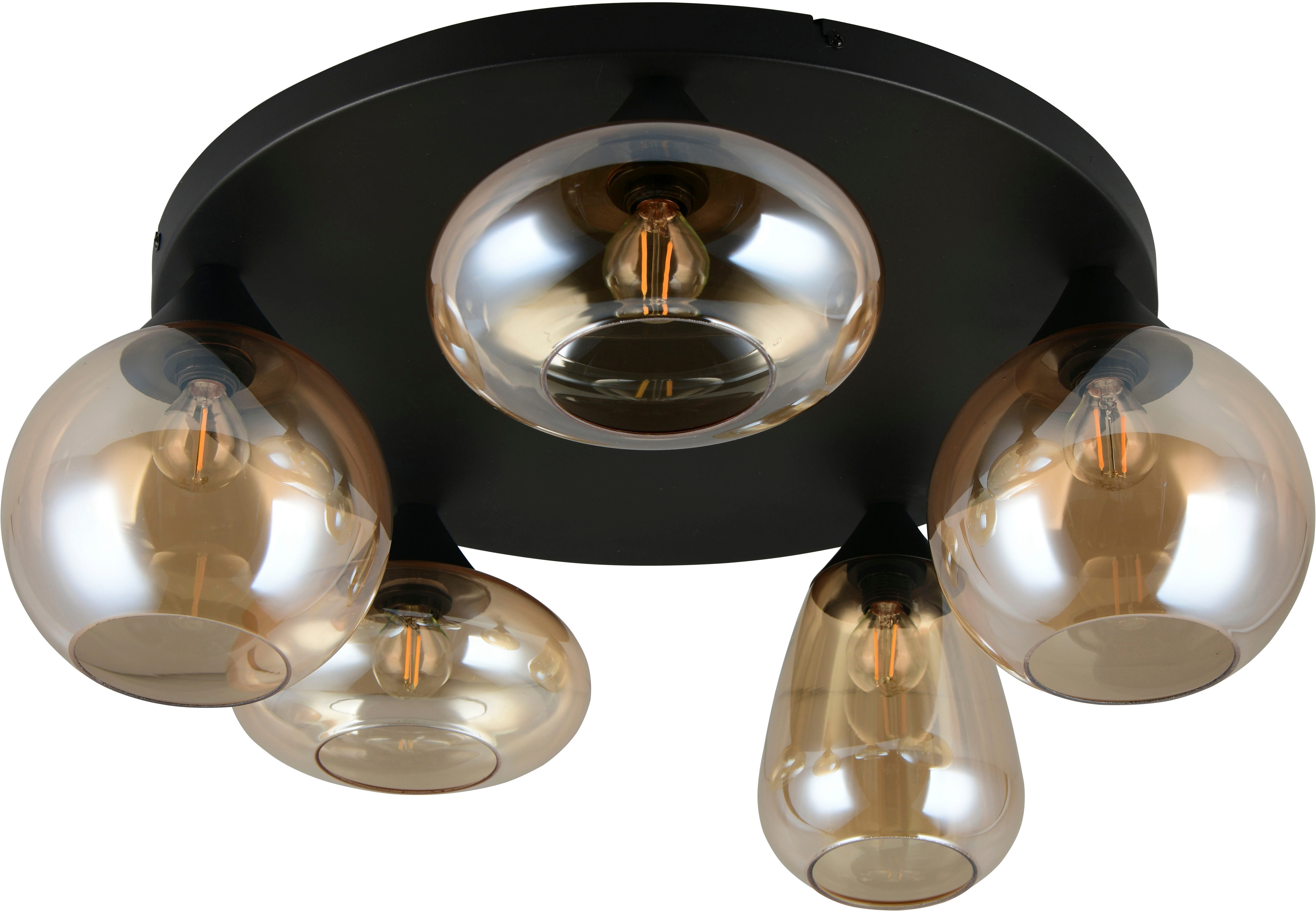 TRIO Leuchten Deckenleuchte Lumina, Deckenlampe 5-flammig mit Glasschirm, exkl 5x E14, max 10W, Leuchtmittel wechselbar, warmweiß - kaltweiß, Ø 64 cm Höhe 25 cm, spiegelnde Glas Lampenschirme in 3 modernen Formen