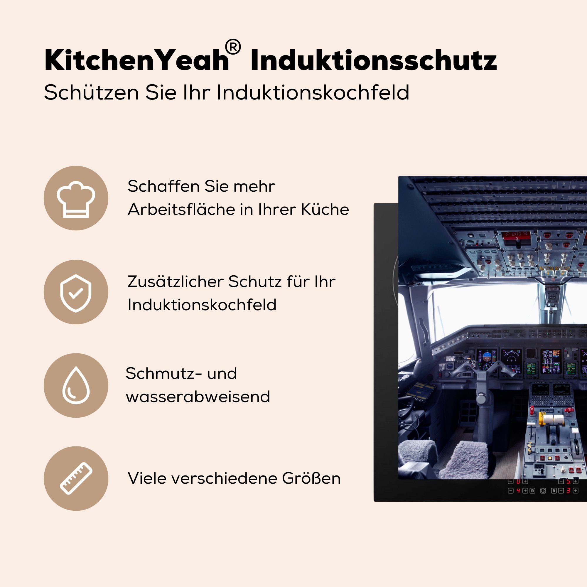 küche Arbeitsplatte Cockpit MuchoWow tlg), - Ceranfeldabdeckung, Stühle, Vinyl, 78x78 (1 Flugzeuge cm, - Herdblende-/Abdeckplatte für