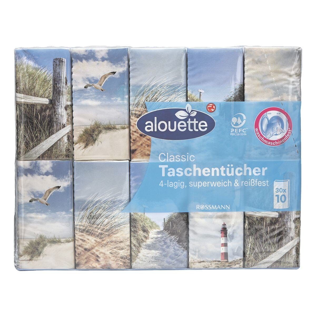 alouette Papiertaschentücher, 4-lagig, weiß, waschmaschinenfest, 30x 10 Хустки