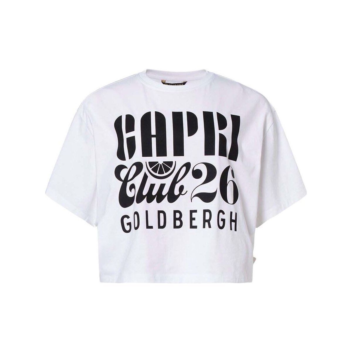 Goldbergh Kurzarmshirt Lumea Short Sleeve top Stilvolles, gekürztes Damen-T-Shirt aus Bio-Baumwolle mit Capri-Print
