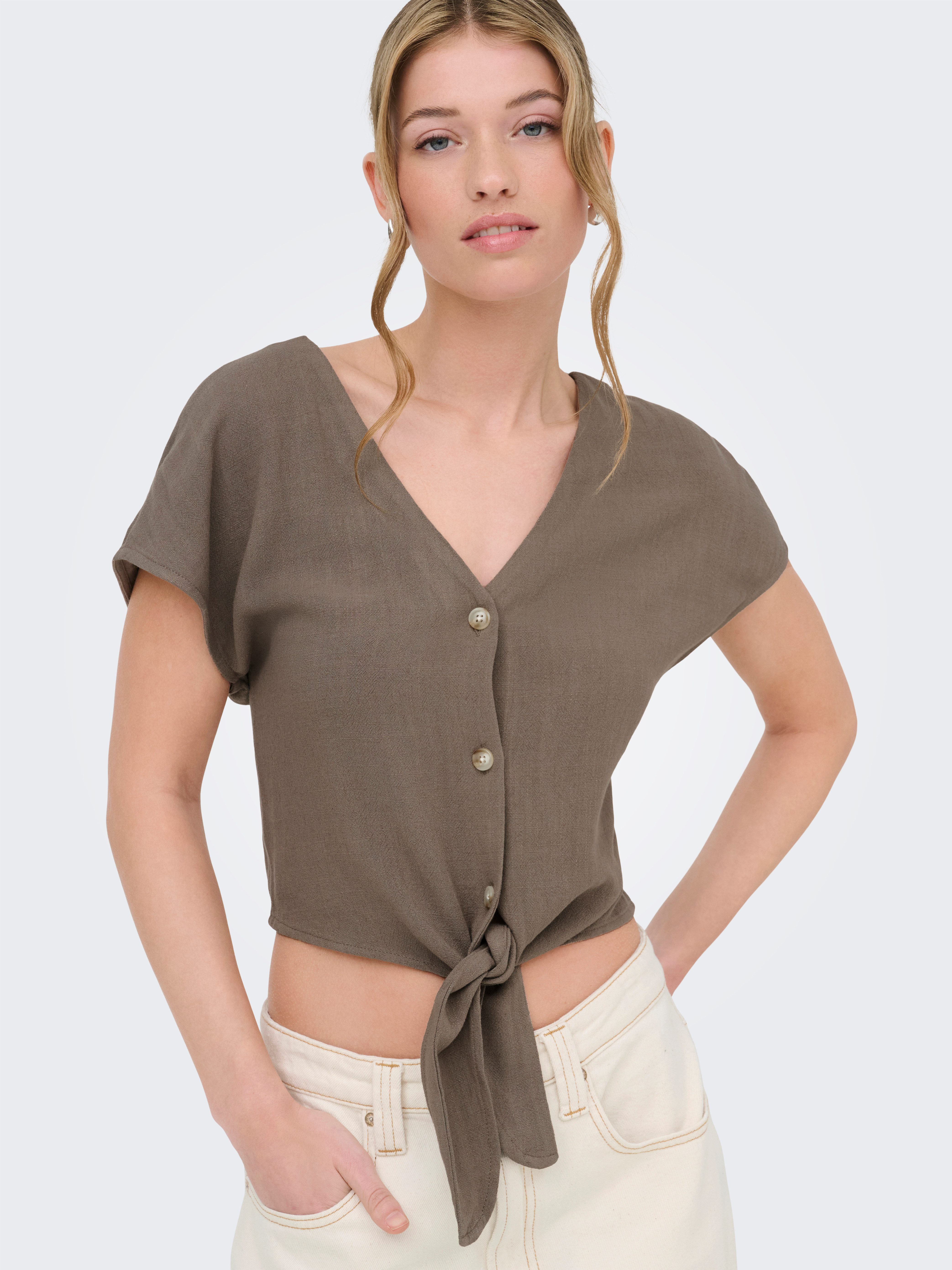 ONLY Kurzarmbluse ONLSIESTA SS KNOT LIN BL SHIRT PNT NOOS Viskosemischung, regular fit – Bild 3 von 5