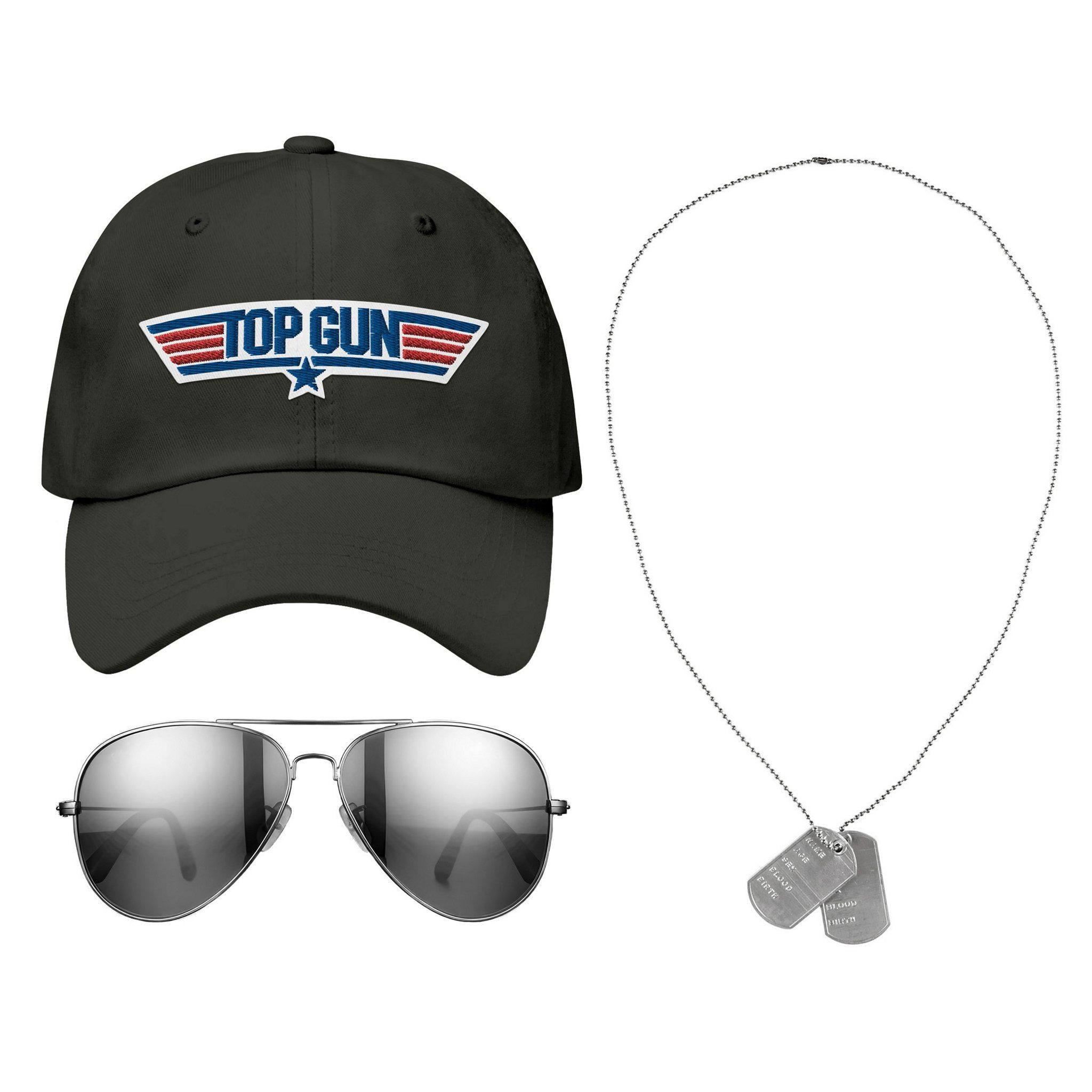 Maskworld Kostüm Top Gun Accessoire-Set - Kostüm Set für Fasching, Dreiteil günstig online kaufen