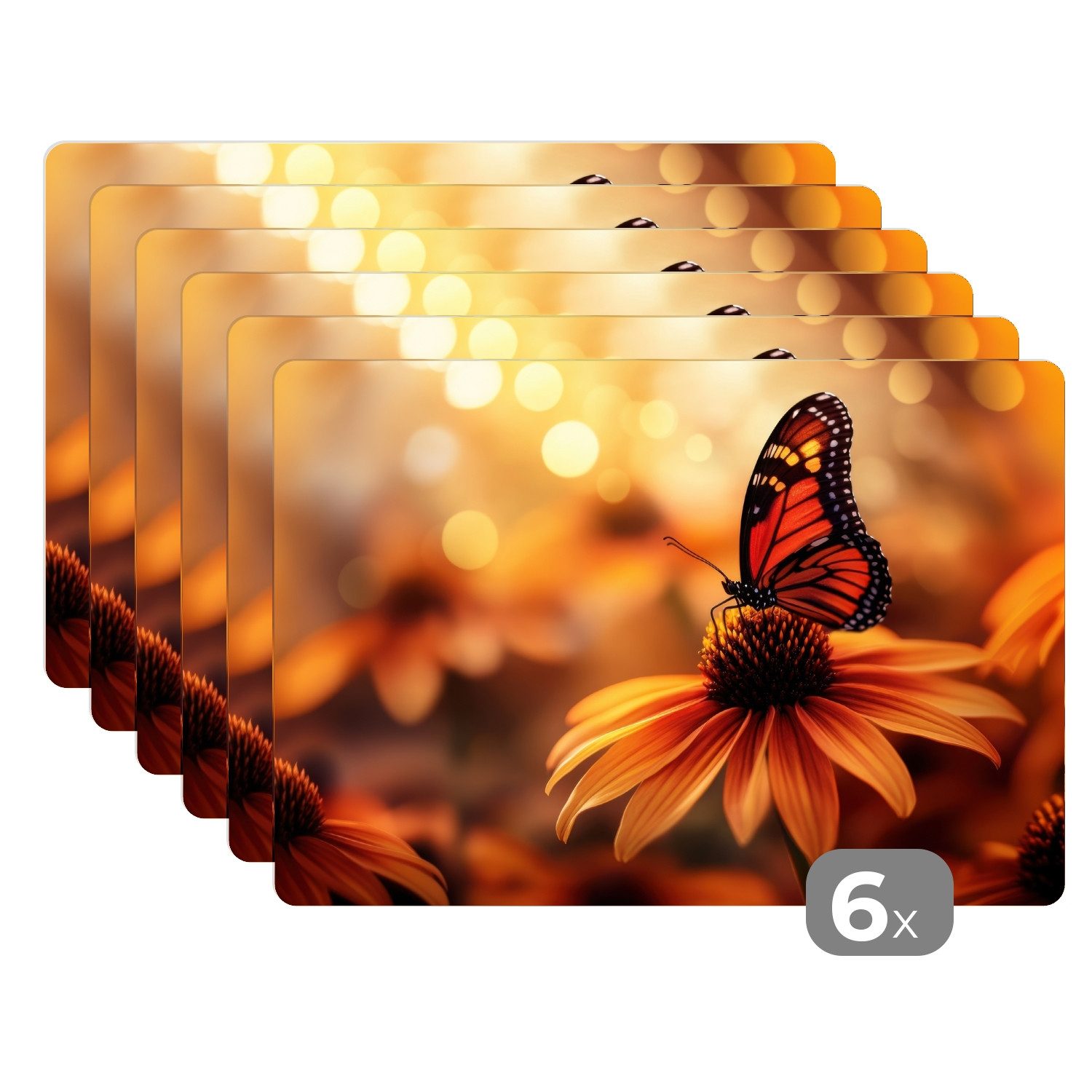 MuchoWow Platzset Schmetterling - Blumen - Orange, (6-St), Platzsets, Tisch günstig online kaufen