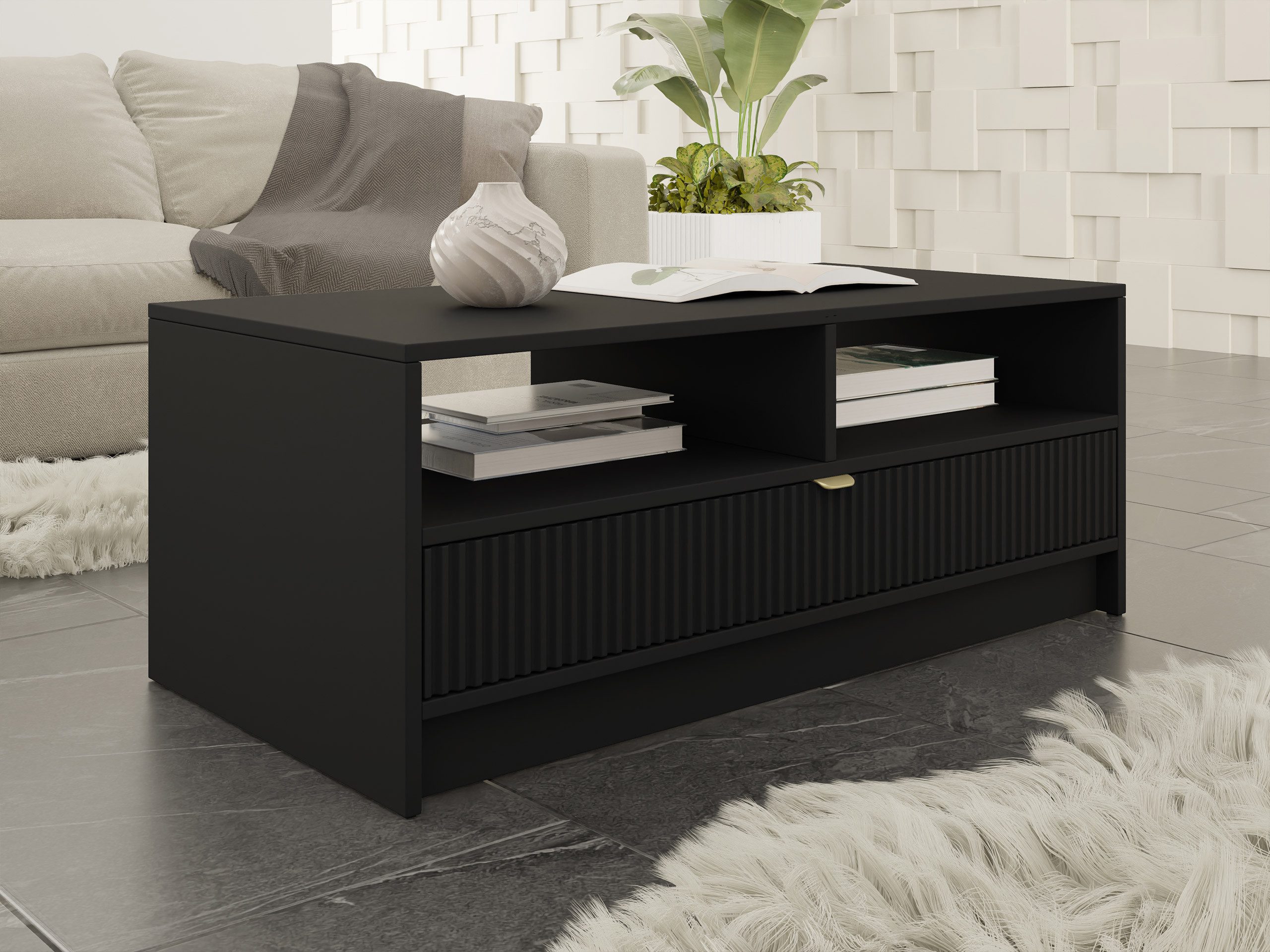 MIRJAN24 Couchtisch Tireno 1SZ (mit Schublade), Aluminiumgriff in der Farbe Gold – Bild 3 von 5