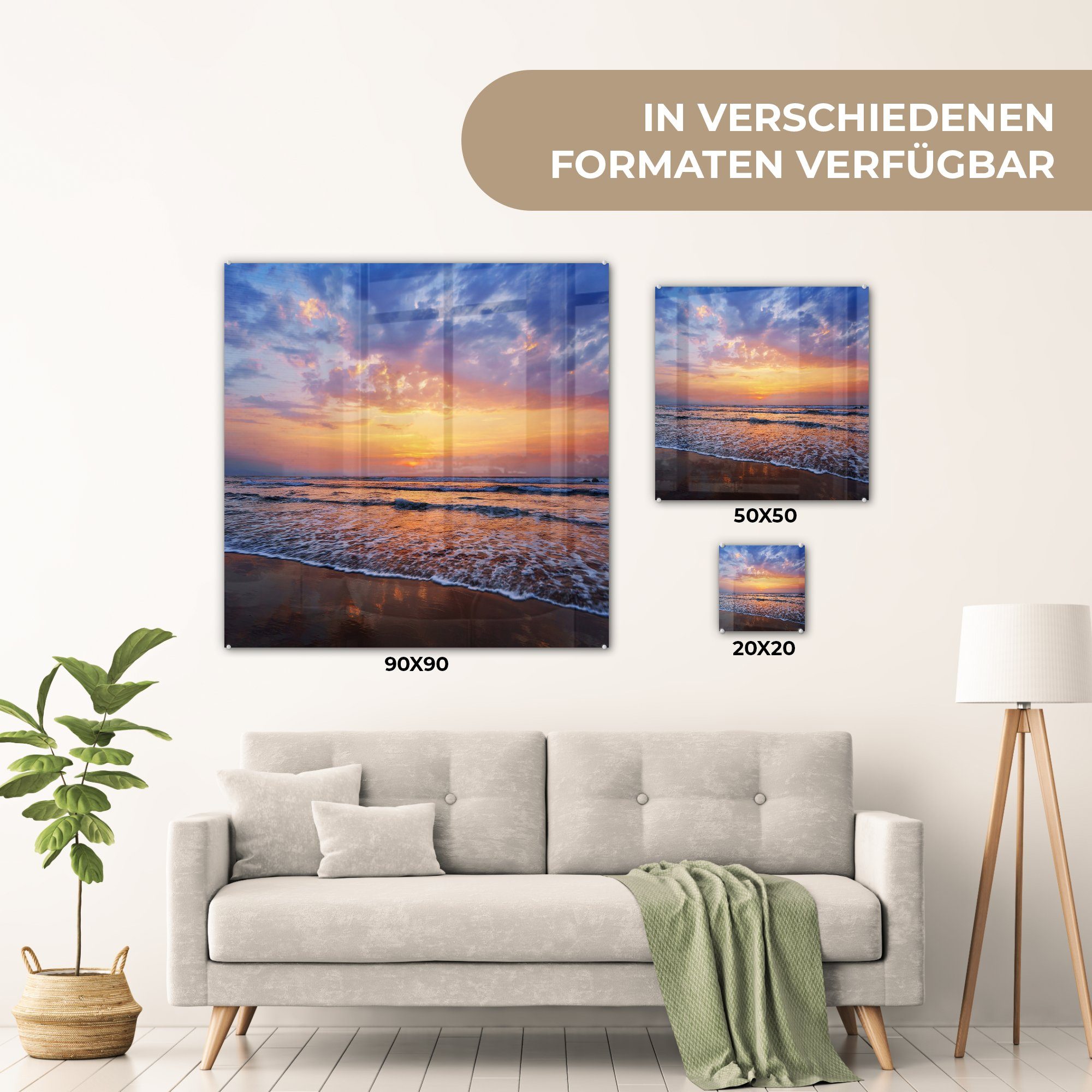 St), Acrylglasbild - Glas Foto Glasbilder Himmel - MuchoWow Bilder auf - Strand Farben, - - Wanddekoration (1 auf Glas Wandbild