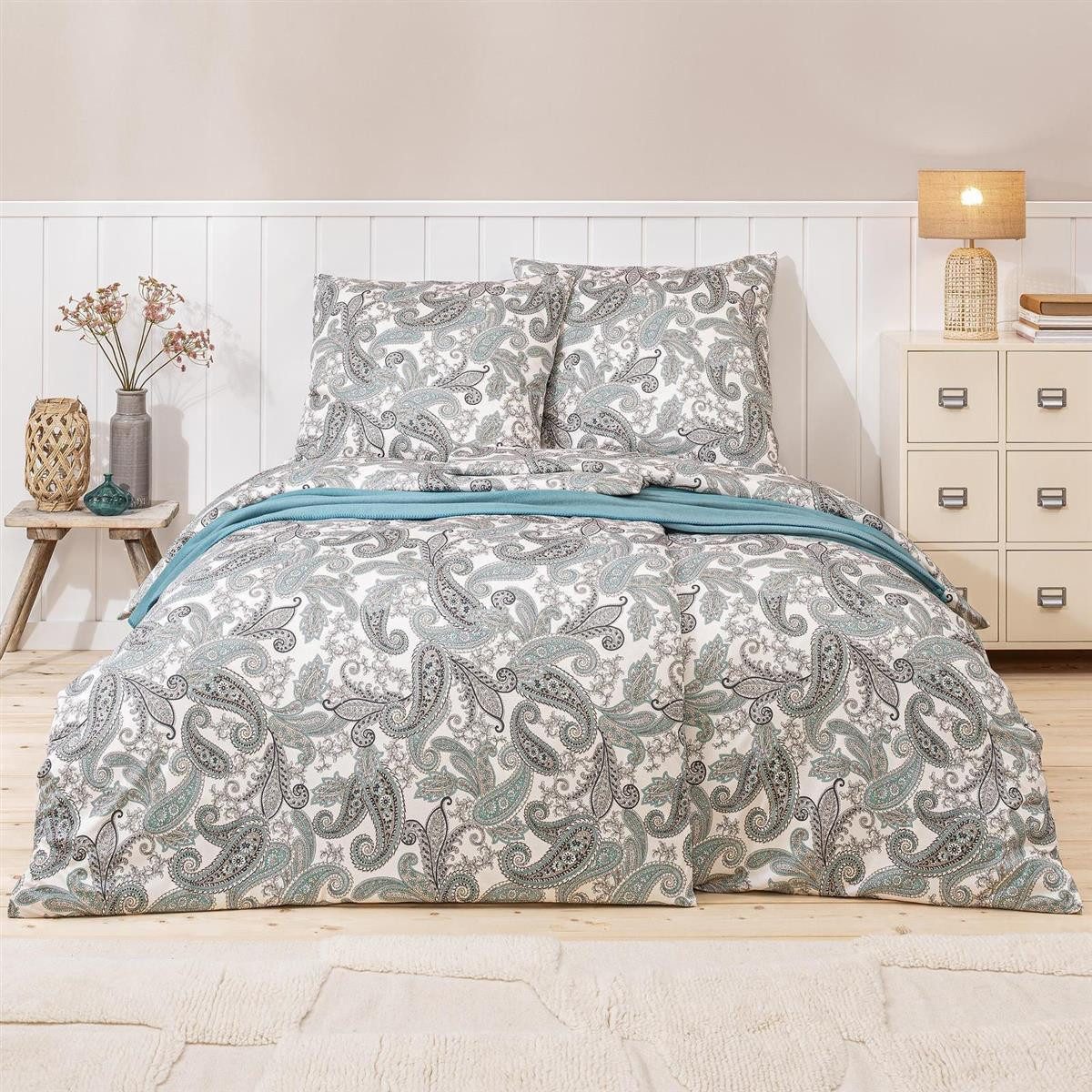 Bettwäsche Estella Interlock Jersey Bettwäsche 6955-520 Paisley Mint 135x200