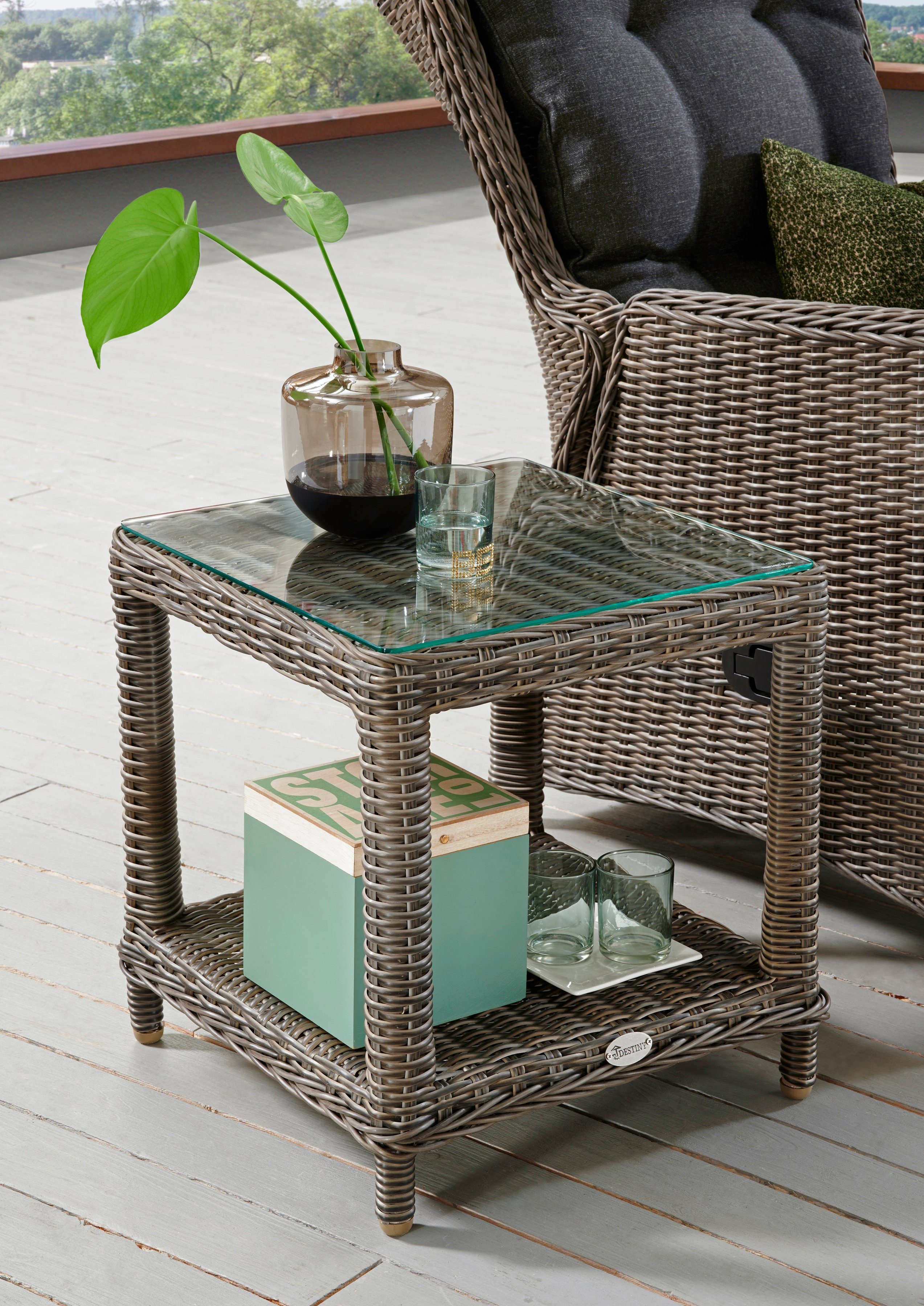 Destiny Beistelltisch MERANO, 46x46x50cm, Aluminium, Polyrattan günstig online kaufen