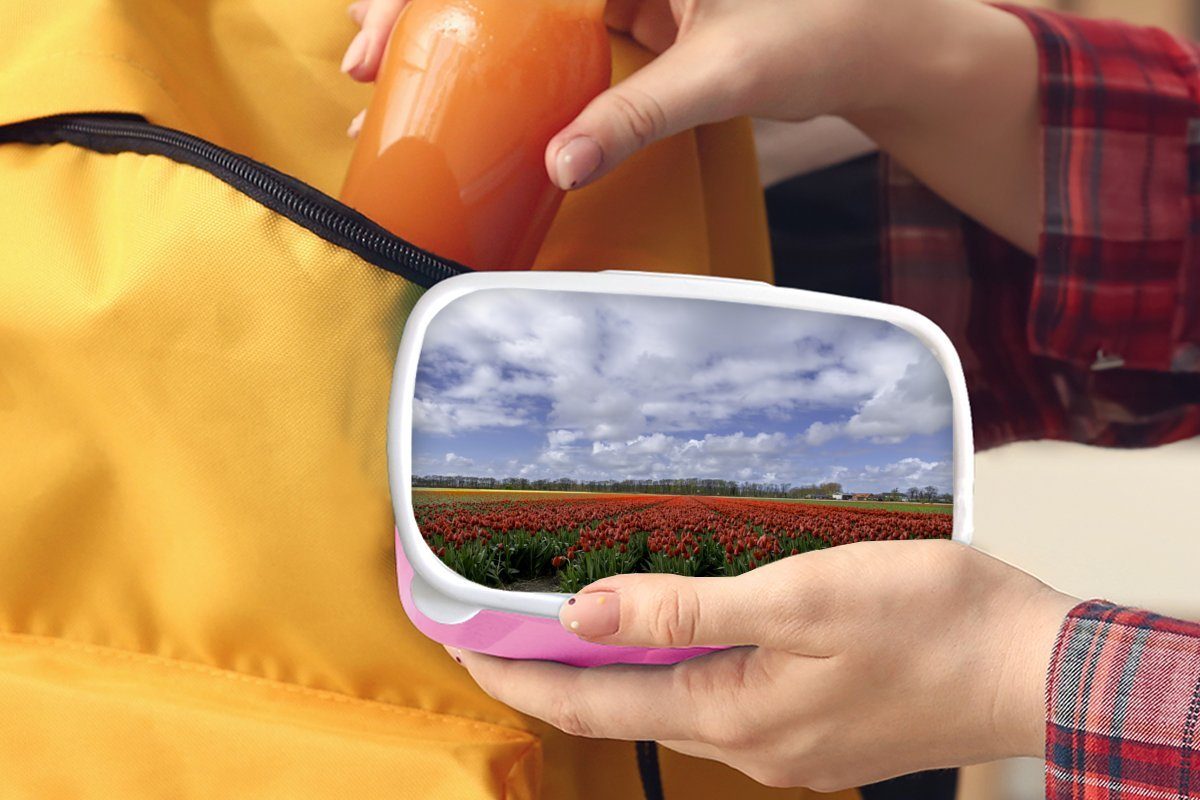 in Südholland, Brotbox Tulpen Kunststoff, Mädchen, dem für Lunchbox Brotdose auf Kunststoff Keukenhof rosa Snackbox, Kinder, (2-tlg), Erwachsene, MuchoWow Rote