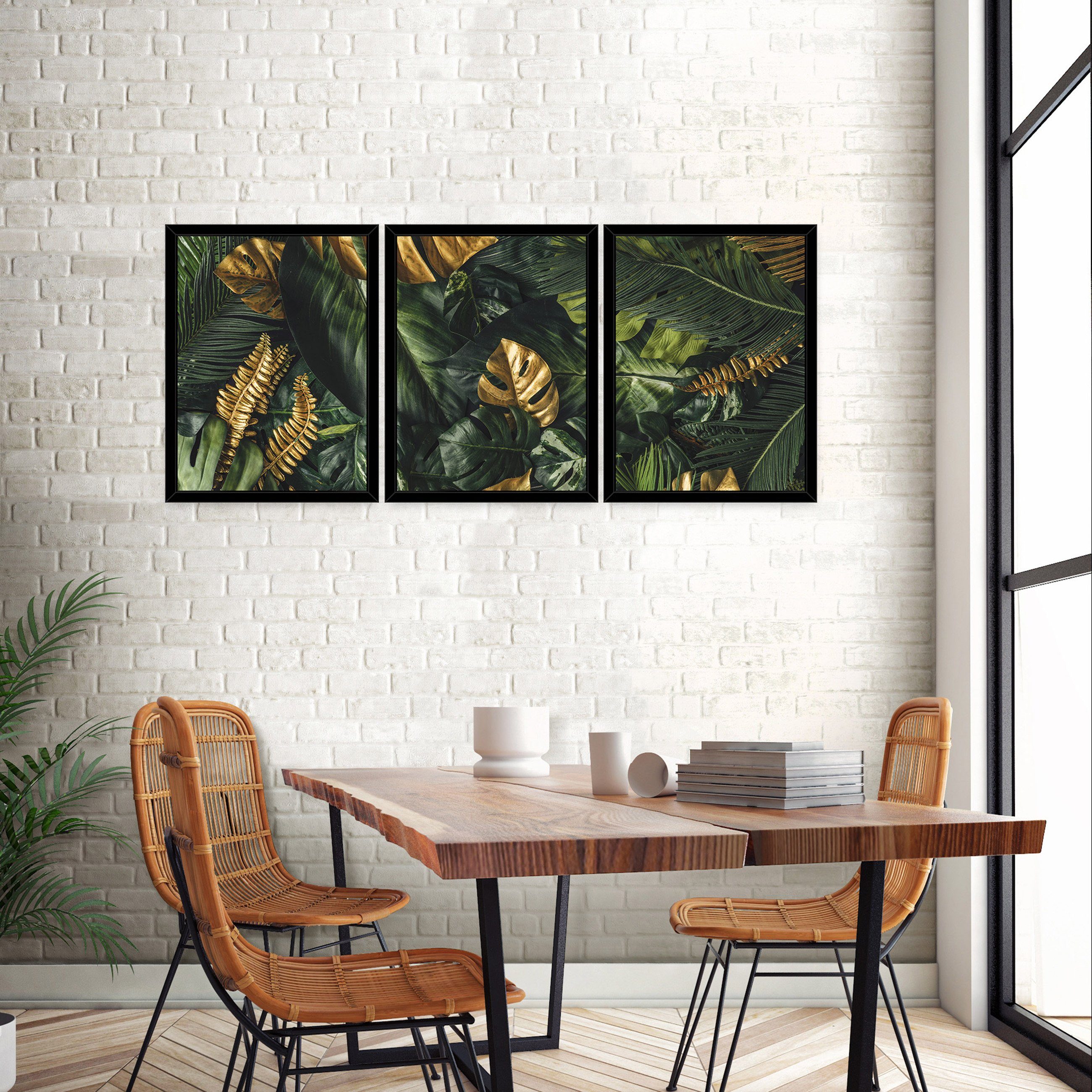 Wallarena Poster Set Mit Rahmen 3 Teilig Kunstdruck 3er Wandbild Grün Gold günstig online kaufen