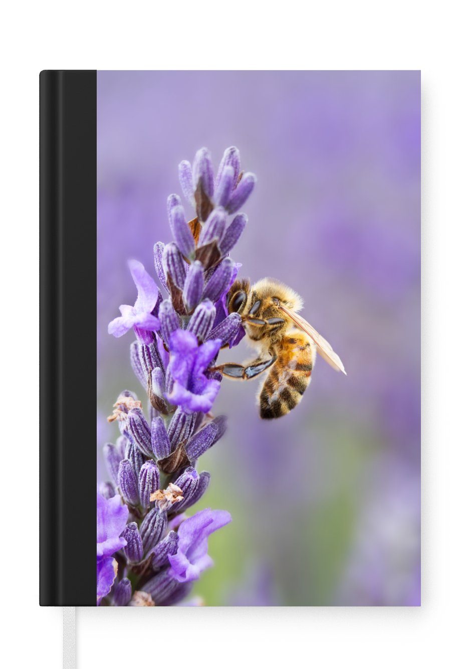 MuchoWow Notizbuch Biene auf Lavendel, Journal, Merkzettel, Tagebuch, Notizheft, A5, 98 Seiten, Haushaltsbuch