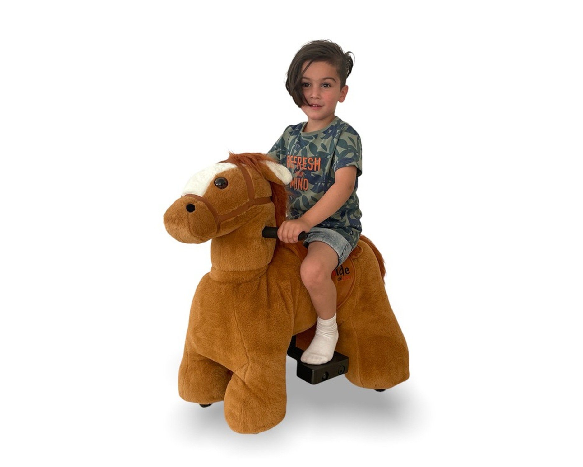 TPFLiving Reittier Pferd Jolly mit Fernbedienung - 2 x 12 Volt - 7Ah-Akku, Reittier groß - Reitpferd mit Rollen - Farbe: braun