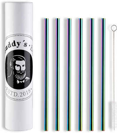 Buddy's Trinkhalme Buddy´s Bar, (Set), wiederverwendbar, 6 Strohhalme + Reinigungsbürste, Regenbogen-Look