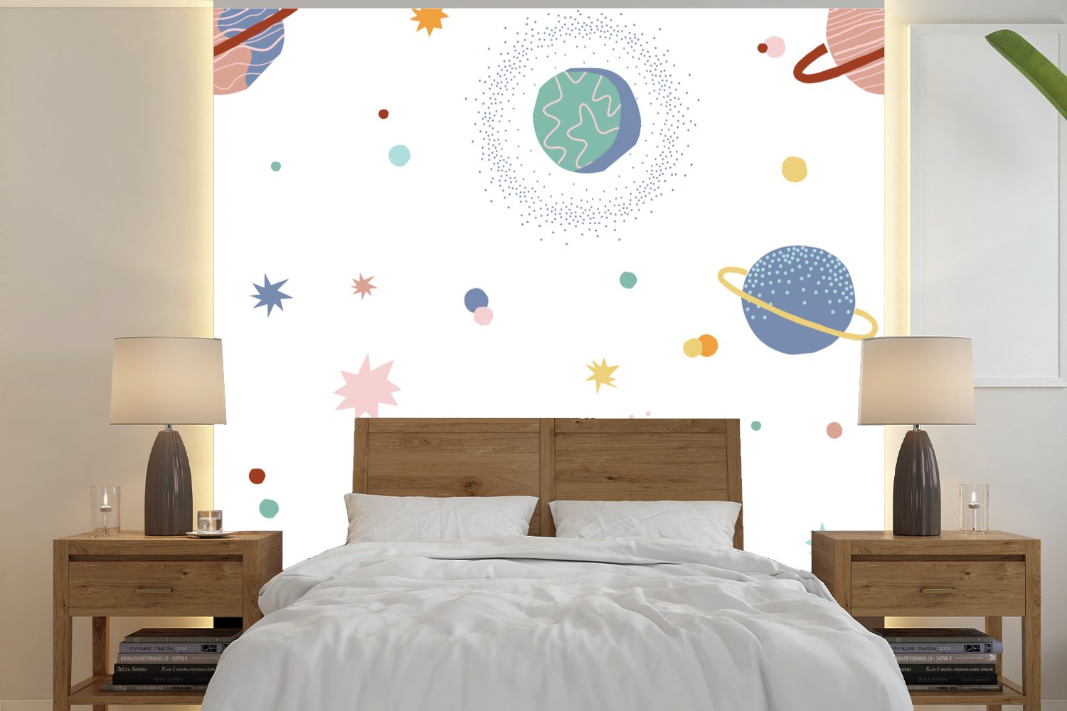 MuchoWow Fototapete Weltraum - Sterne - Kinder, Matt, bedruckt, (5 St), Vinyl Tapete für Wohnzimmer oder Schlafzimmer, Wandtapete