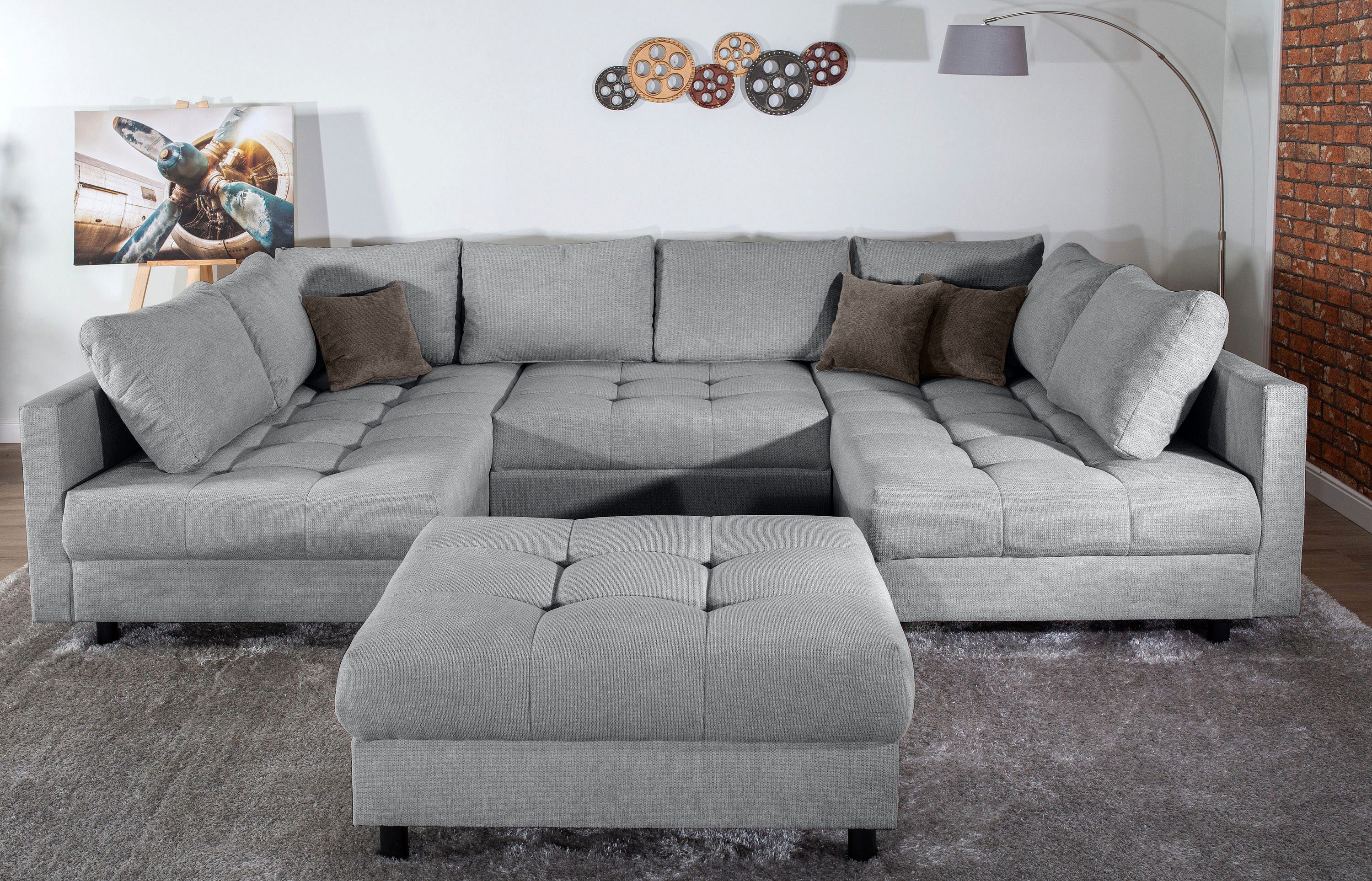 COLLECTION AB Wohnlandschaft Toni U-Form, B: 298 cm, mit Hocker & 3 Zierkis günstig online kaufen
