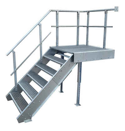 SRM Design Außentreppe 5 Stufen + Podesttreppe Geländer links breite 100cm höhe 90-120cm