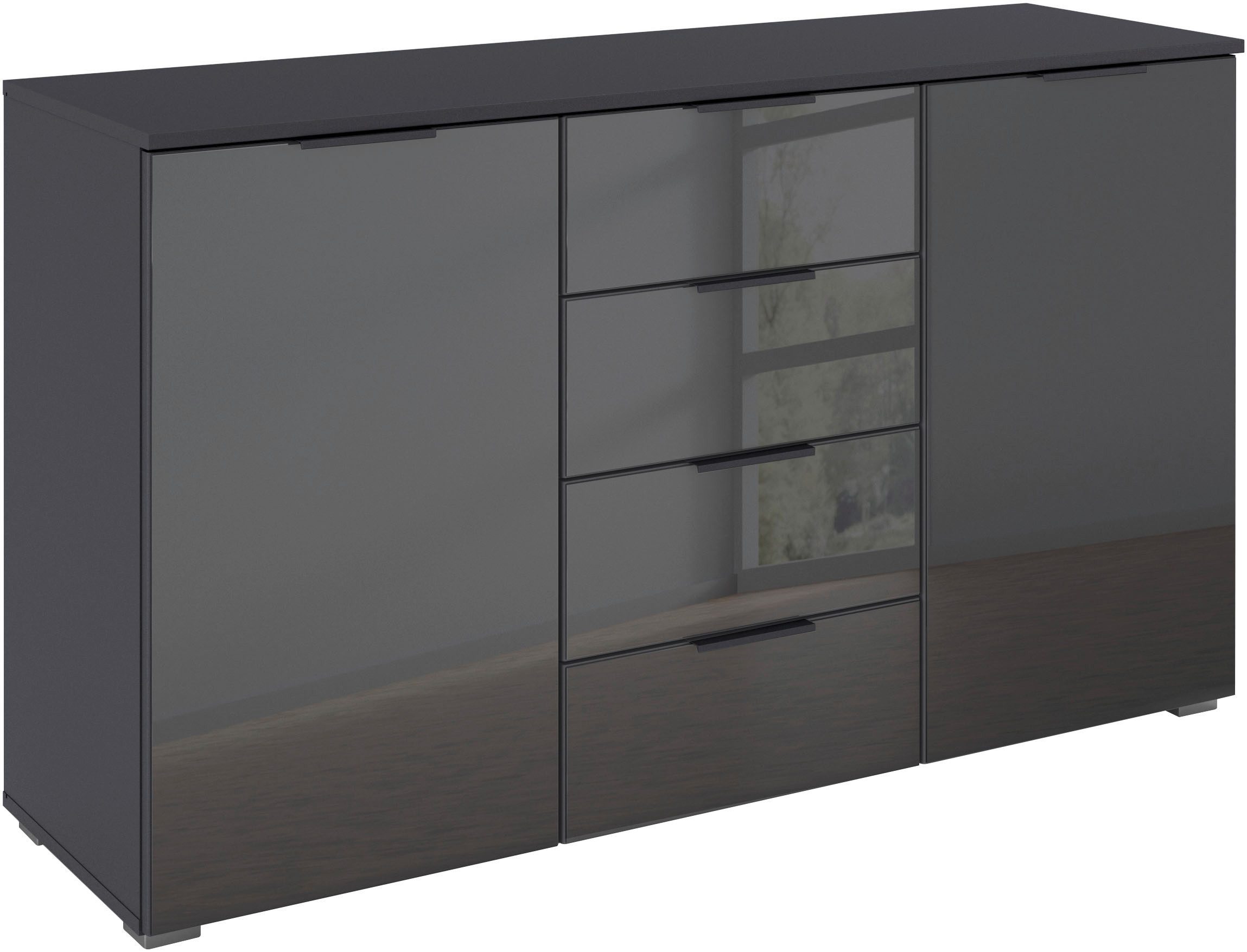 OTTO home Kombikommode Sideboard Kombikommode Schubladenkommode AGORDO mit Glasfront (in zwei Griff-Farben, Breite 120 cm), vier große Schubladen, mit insgesamt 4 Einlegeböden MADE IN GERMANY