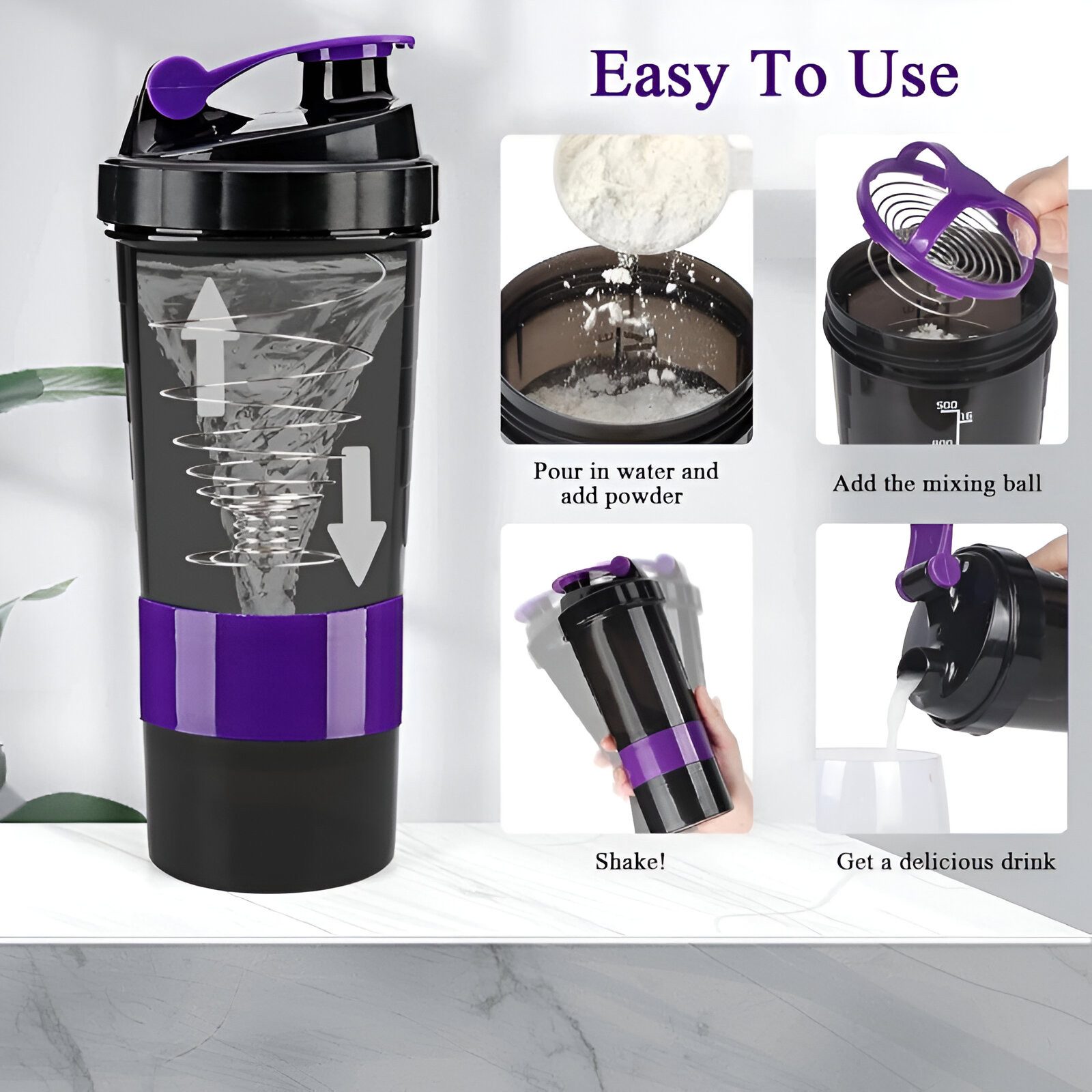 WS-Trend Protein Shaker Sportflasche Trinkflasche Flasche zum mixen Proteinshaker 500 ml, Kunststoff