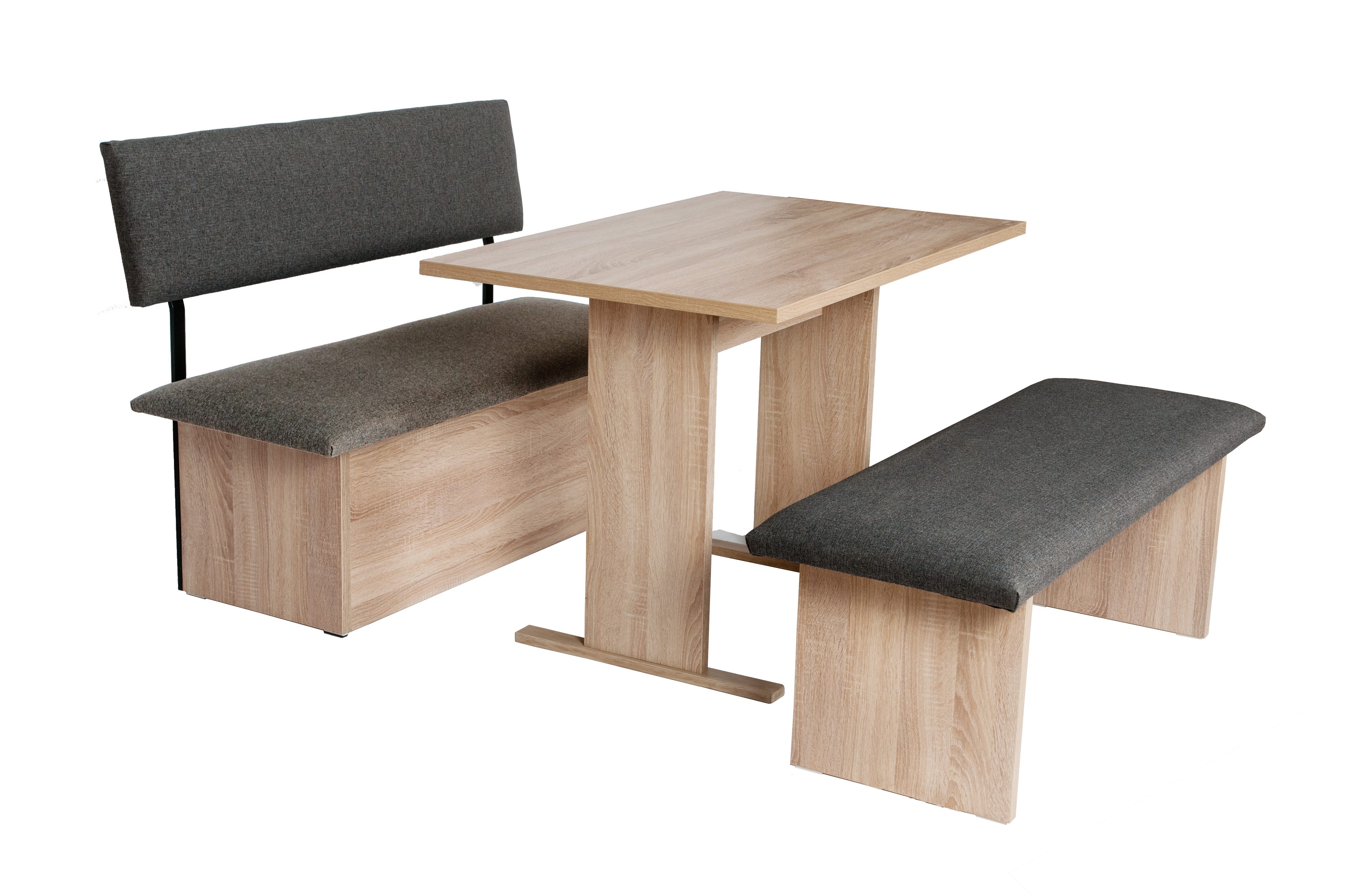 kundler home Eckbankgruppe Sitzbank mit Truhe, Eckbank gepolstert, L125cm, Säulentisch Set 3-tlg., bestehend aus 1 Esszimmerbank mit Stauraum, 1 Sitzbank, 1 Esstisch