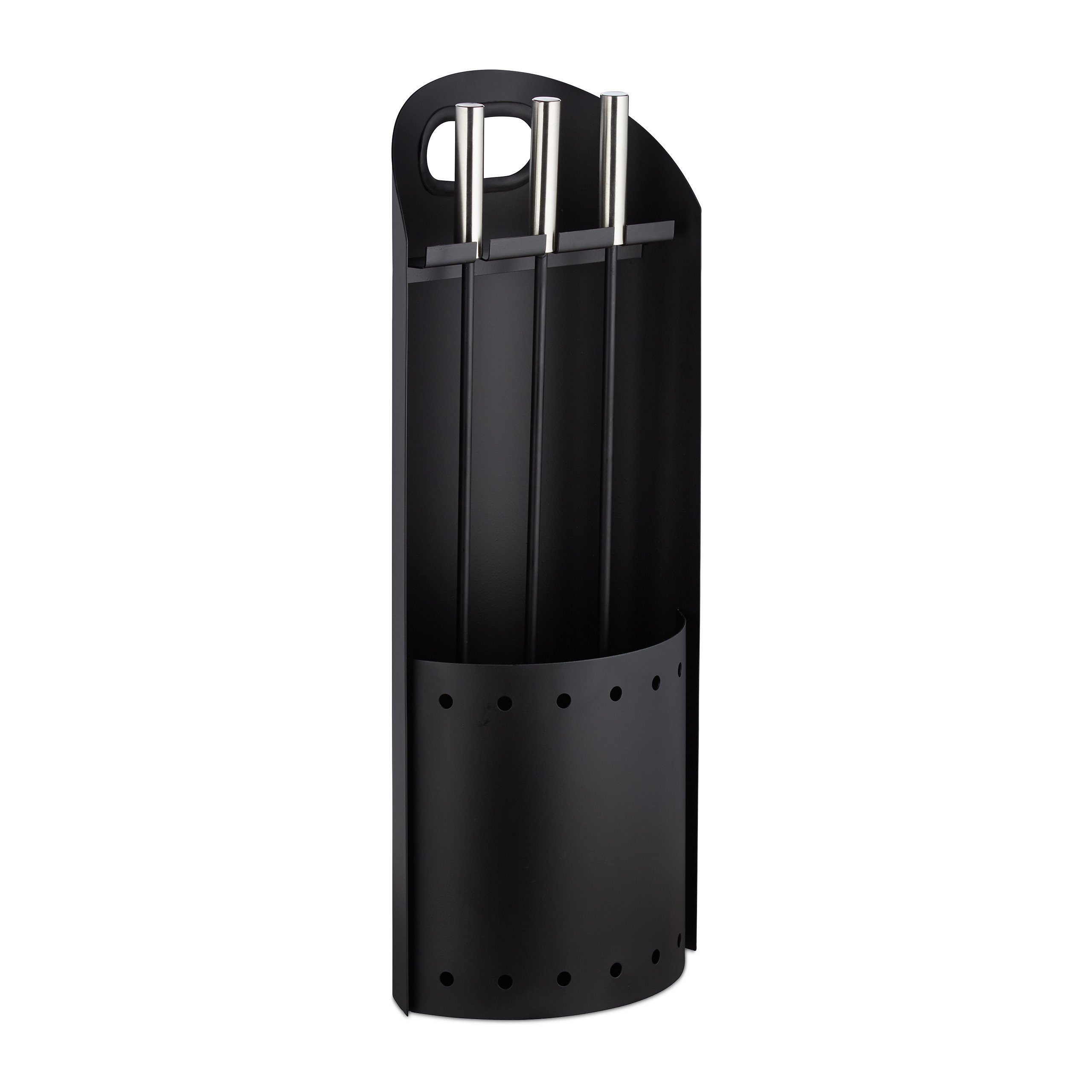 Set Accessori Camino Relaxdays 4 Pezzi - Attizzatoio, Paletta, Scopino E Supporto, Nero E Acciaio Inox - Foto 5
