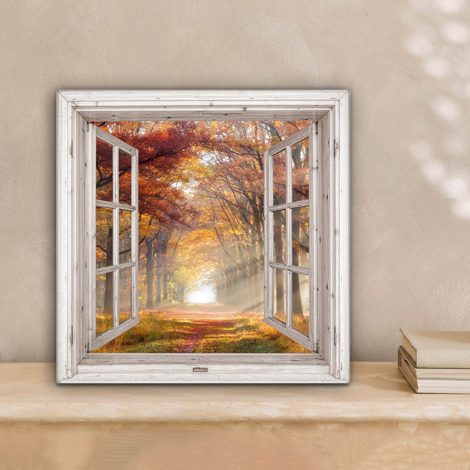 OneMillionCanvasses® Leinwandbild Herbst - Wald - Bäume - Natur - Fensterbl günstig online kaufen