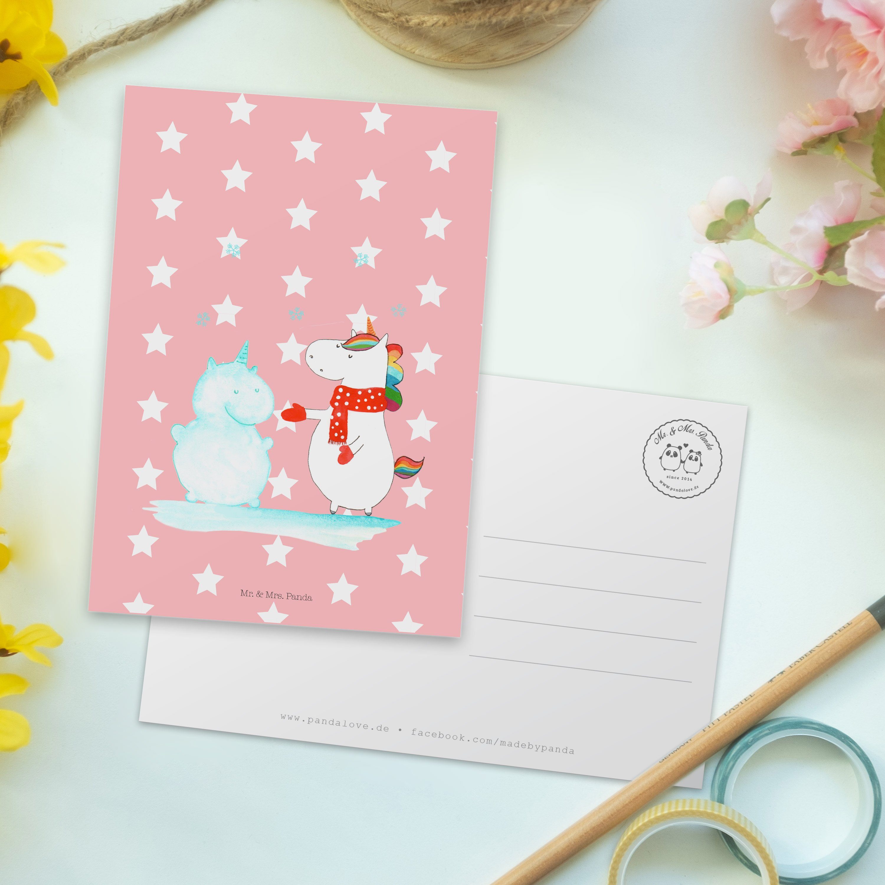 Mr. & Mrs. Panda Schneemann kalt - Einladung, Rot Geschenk, Pastell Postkarte - Karte, Einhorn