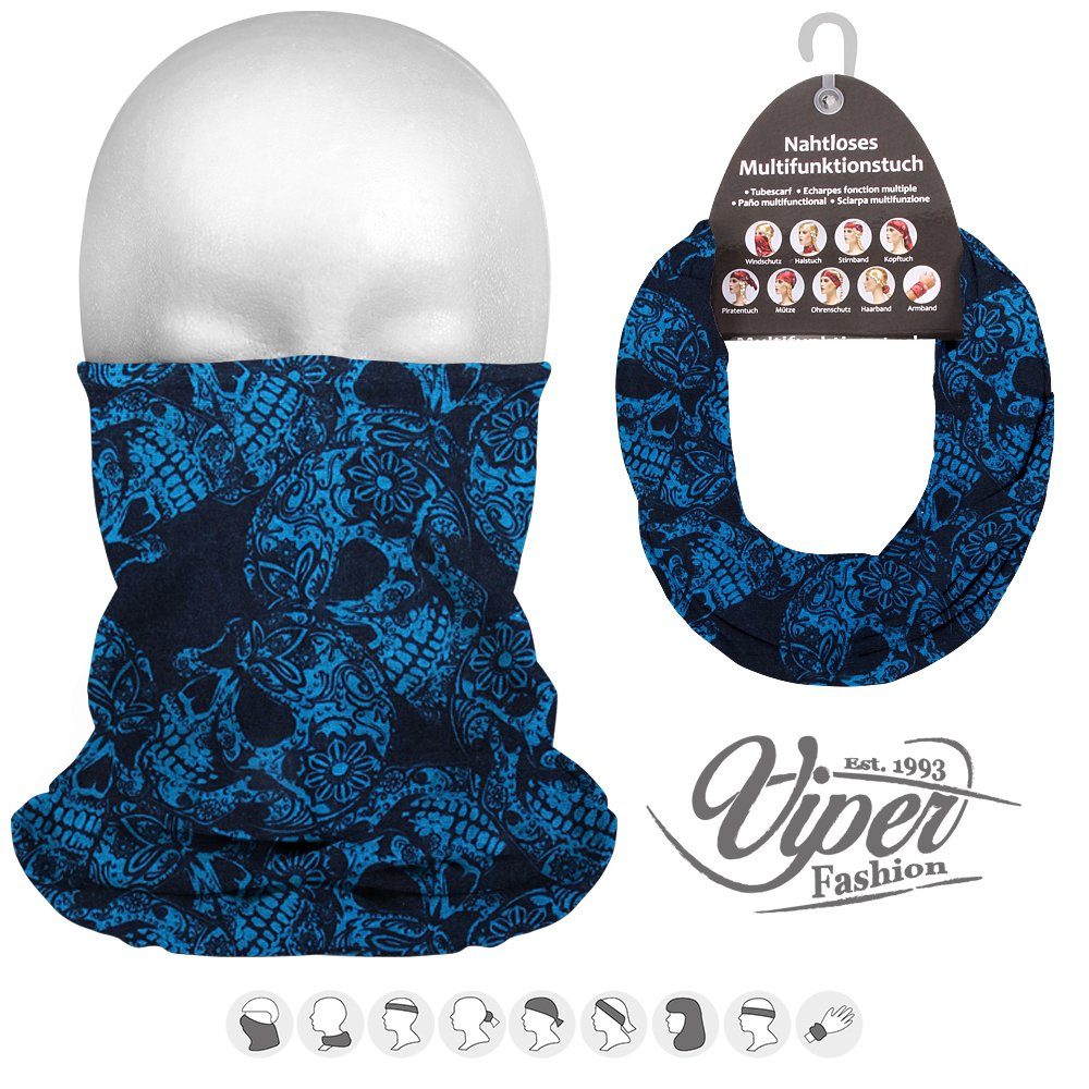 Halstuch Multifunktionstuch Totenköpfe schwarz / blau