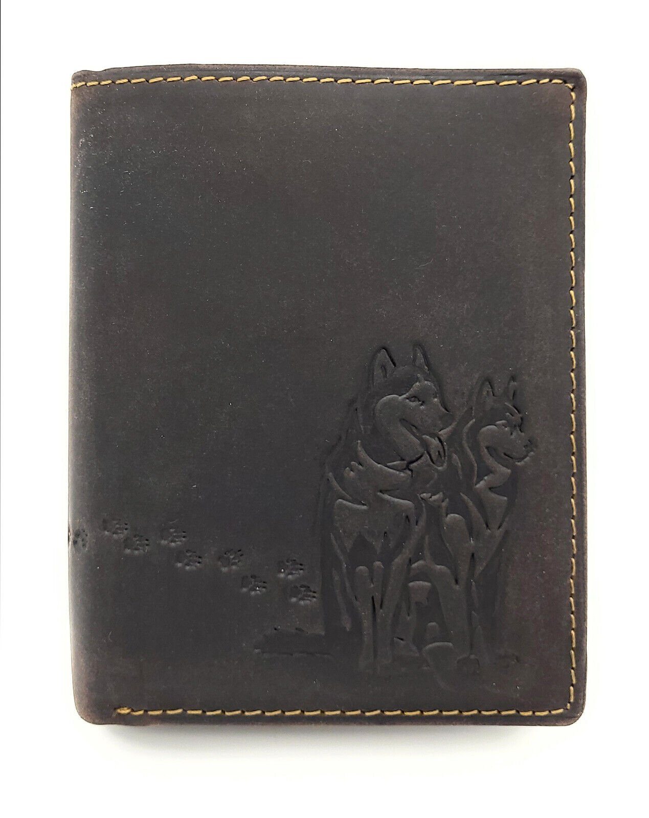 JOCKEY CLUB Portemonnaie geprägten Husky, Leder mit RFID Huskies echt Schutz Geldbörse Geldbeutel mit und Pfotenabdrücken