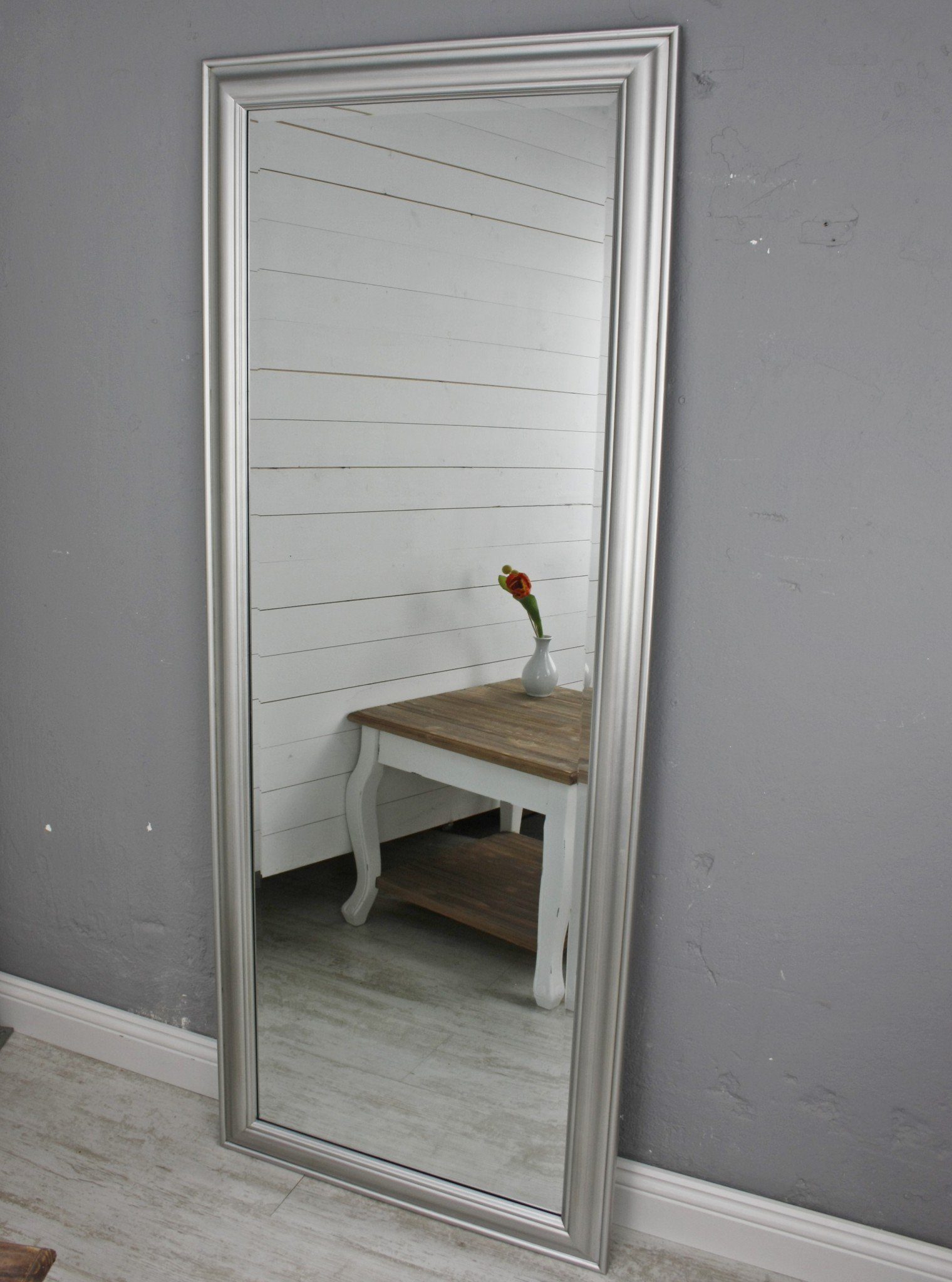 150cm, Wandspiegel Landhausstil silber klassischer elbmöbel 150x60x7 silber schlicht Spiegel: Spiegel Wandspiegel