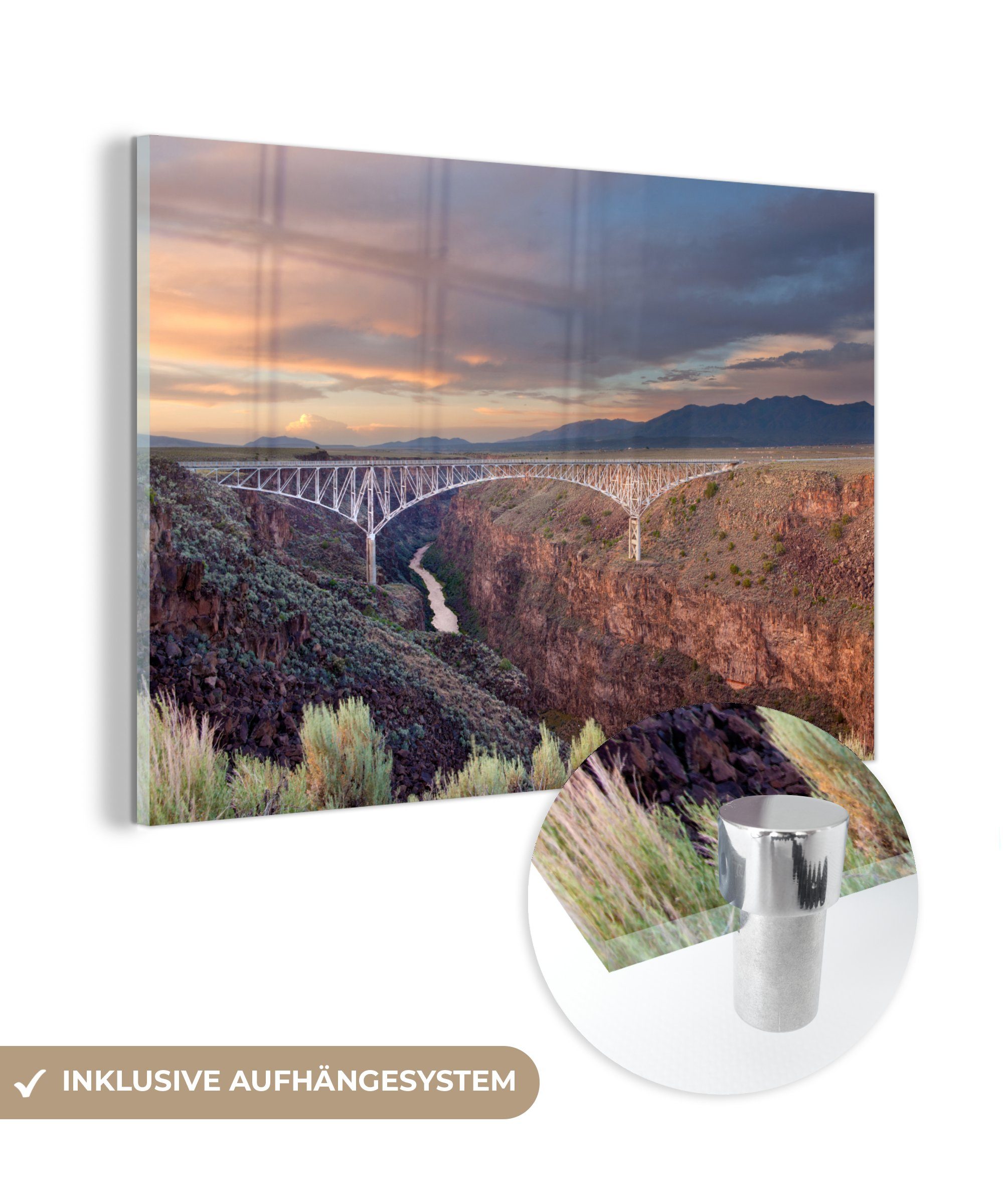 MuchoWow Acrylglasbild Brücke über die Rio-Grande-Schlucht, Taos County, New Mexico, (1 St), Acrylglasbilder Wohnzimmer & Schlafzimmer