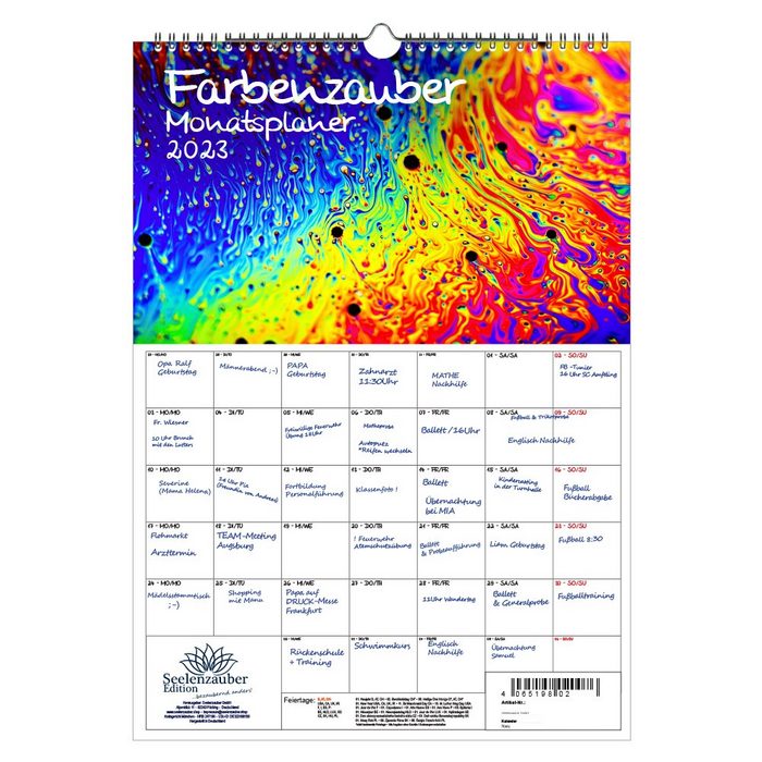 Seelenzauber Wandkalender Farbenzauber Planer DIN A3 - Kalender für 2023 Farben Colours - Seelen