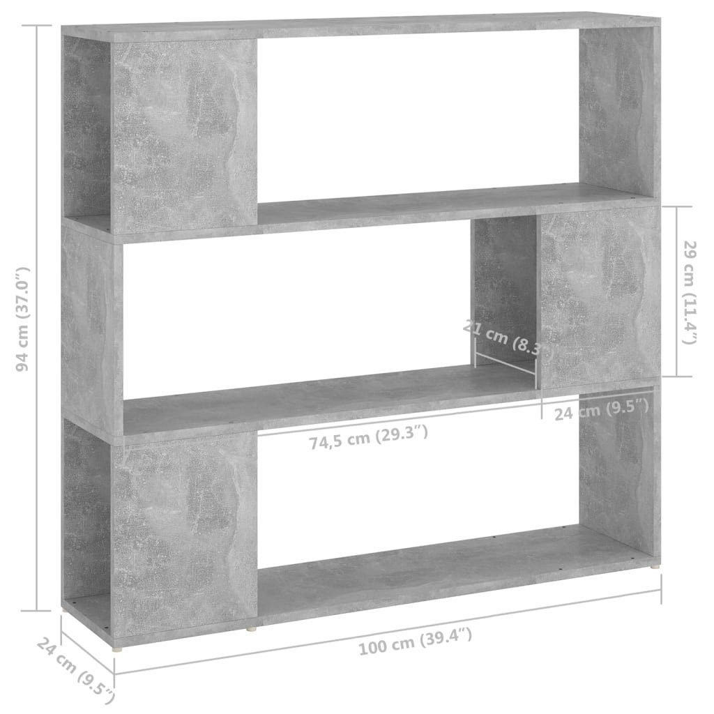 Raumteiler Bücherregal cm 100x24x94 Betongrau furnicato