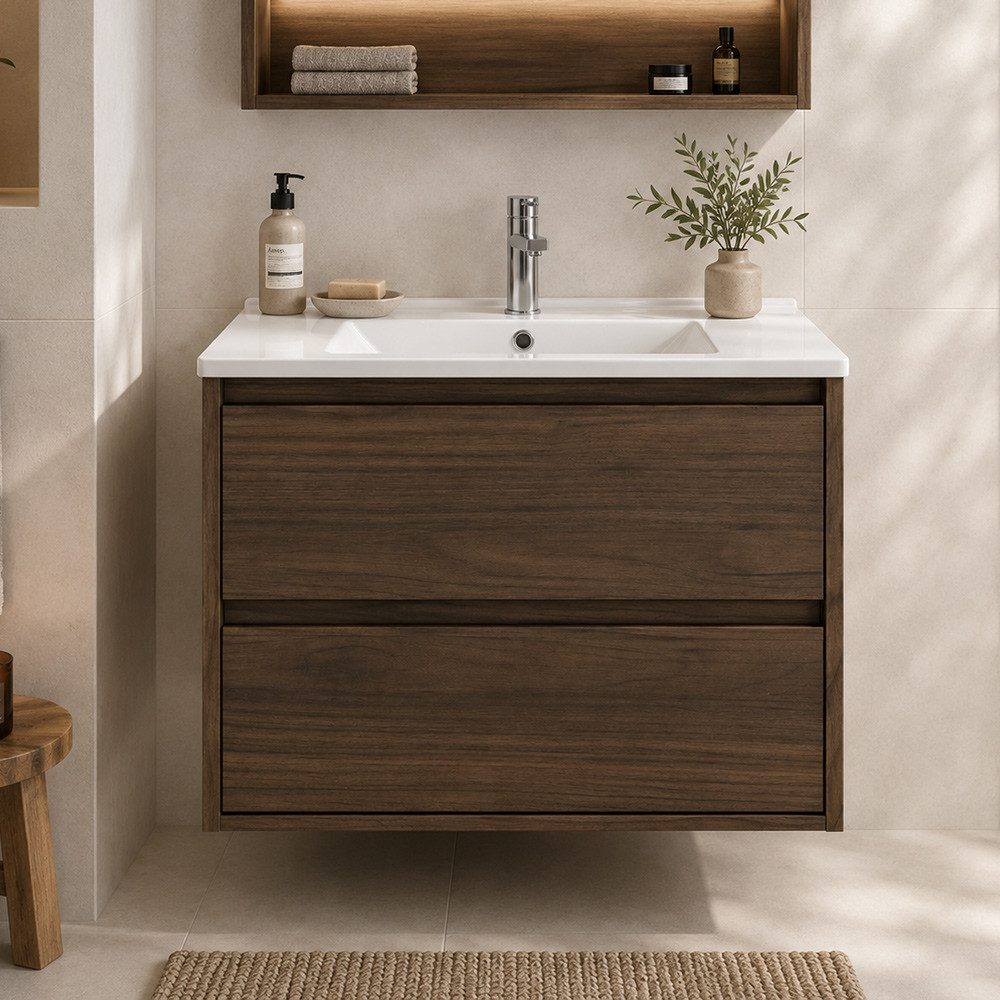 Lomadox Waschtisch VERZUOLO-56-WALNUT, 61 cm breit in Walnuss, wandhängend