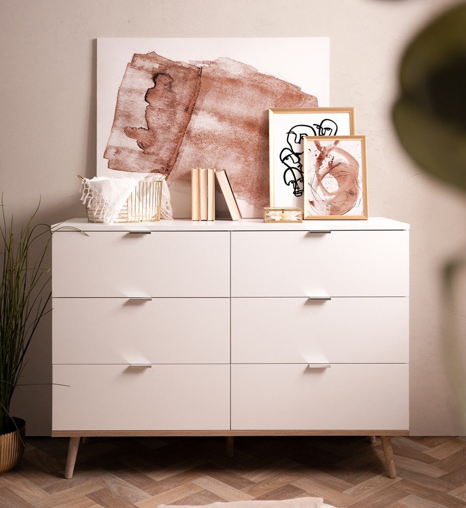 Finori Sideboard Kommode 2 Oslo, Skandinavisch, weiß / Sonoma Eiche