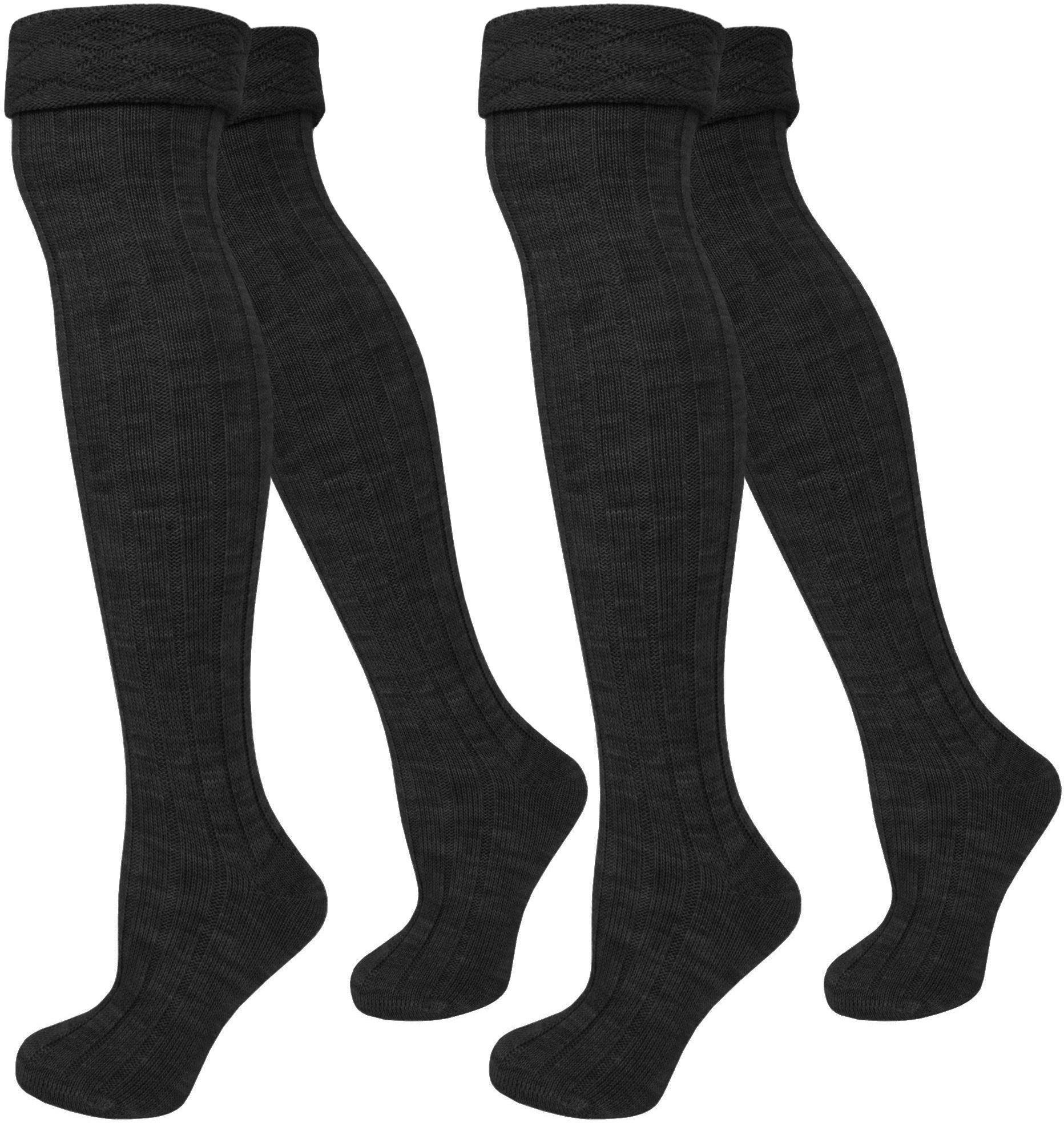 normani Overknees 2 Paar Overknees gerippt mit Umschlag mit Rippmuster