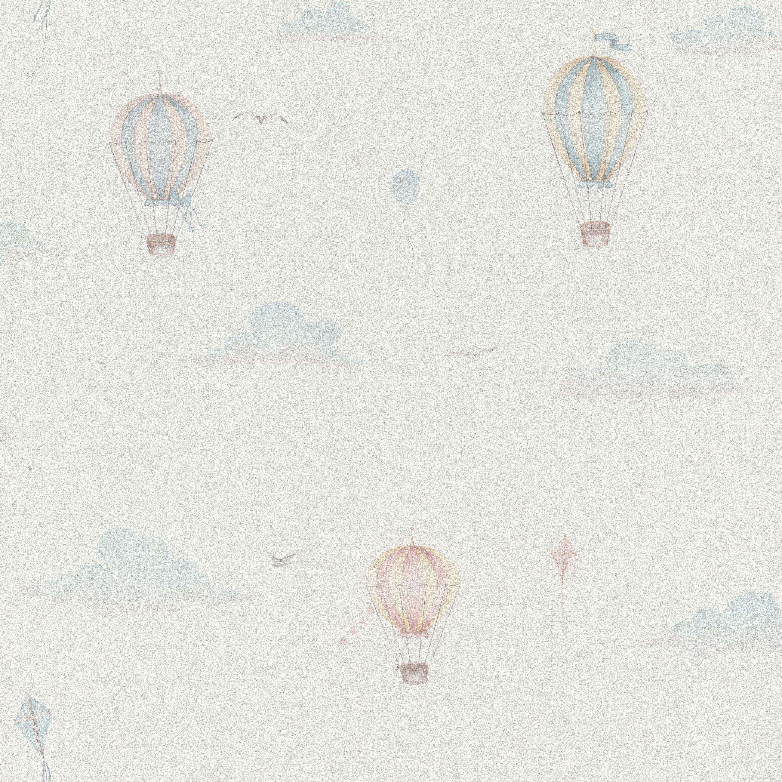 Rasch Vliestapete 302622 - Kinderzimmer-Tapete mit kleinen, bunten Heißluftballons, strukturiert, gemustert, (1 St), Himmel