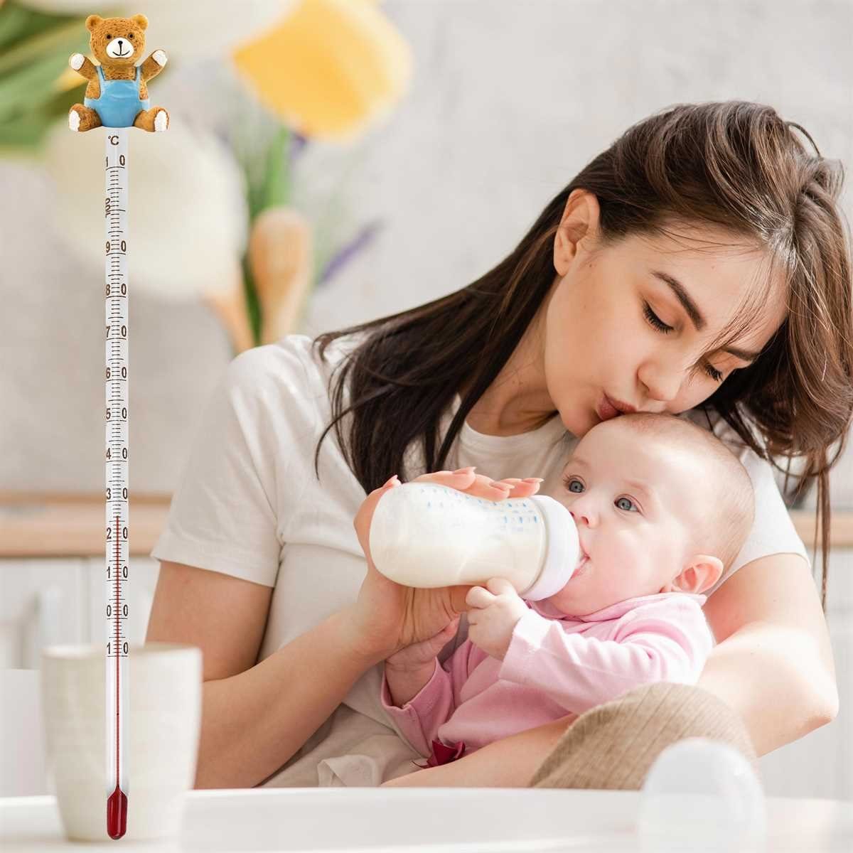 Lantelme Kochthermometer Babyflaschen Analog Thermometer für Babynahrung Baby Fläschchen Teller, 1-tlg., 1 Thermometer, Glas, mit Teddybär, 24cm Lang, -10 bis +110°C Temperatur