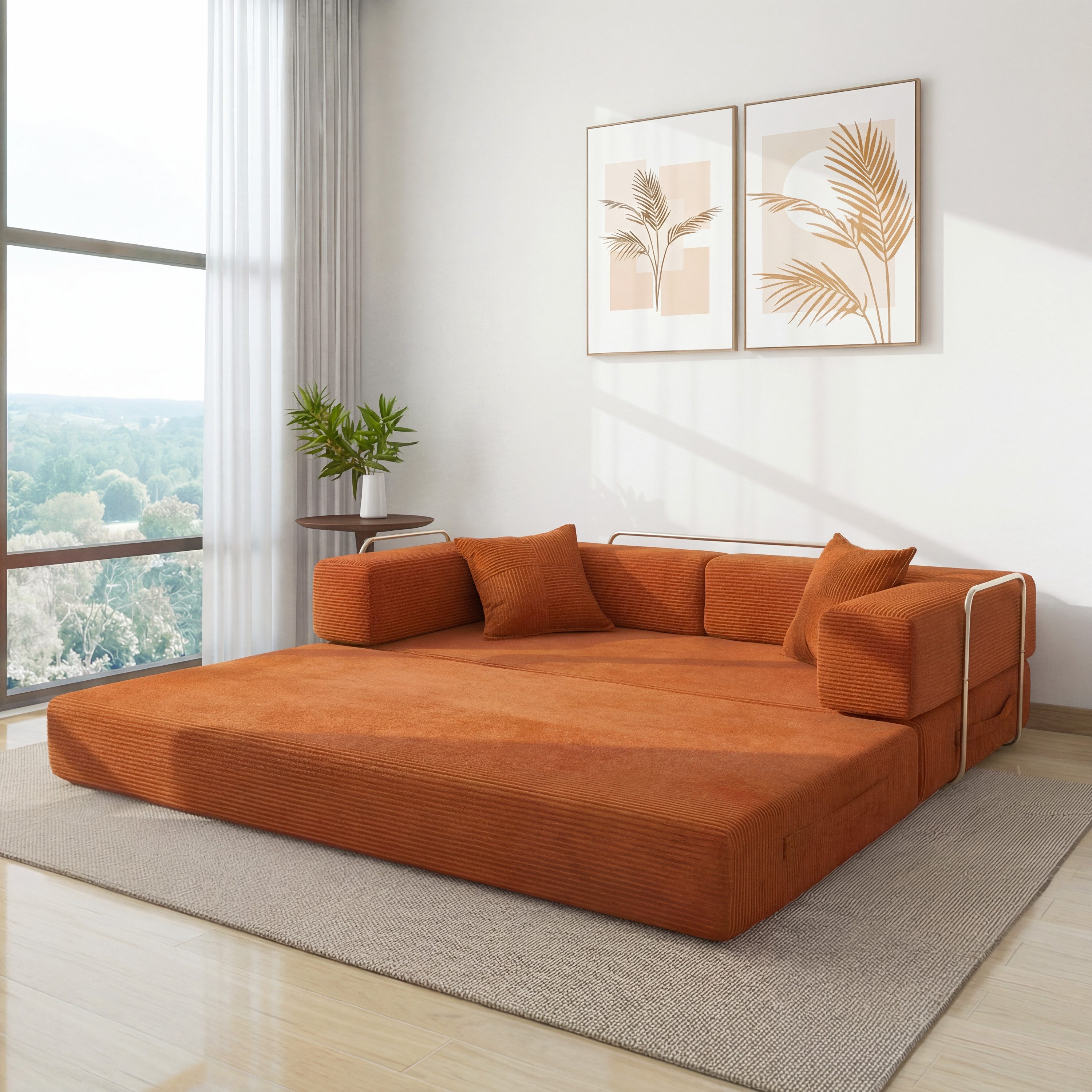 Vipbear Schlafsofa 5-in-1 Schlafsofa Cord, 300kg Belastbarkeit, 1 Teile, 200x100cm, Grün/Orange/Grau/Beige