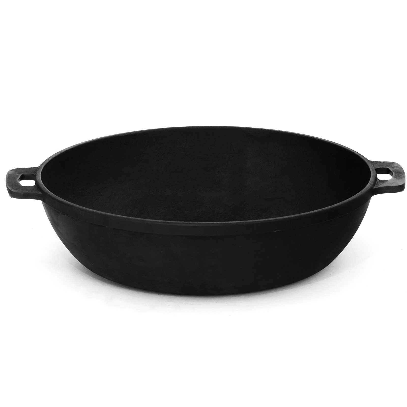 4BIG.fun Servierpfanne Bräter 34cm 7cm hoch Gusseisen Schmortopf Pfanne,  (für Gasgrill, Backofen, Feuerstelle), induktionsgeeignet | Servierpfannen