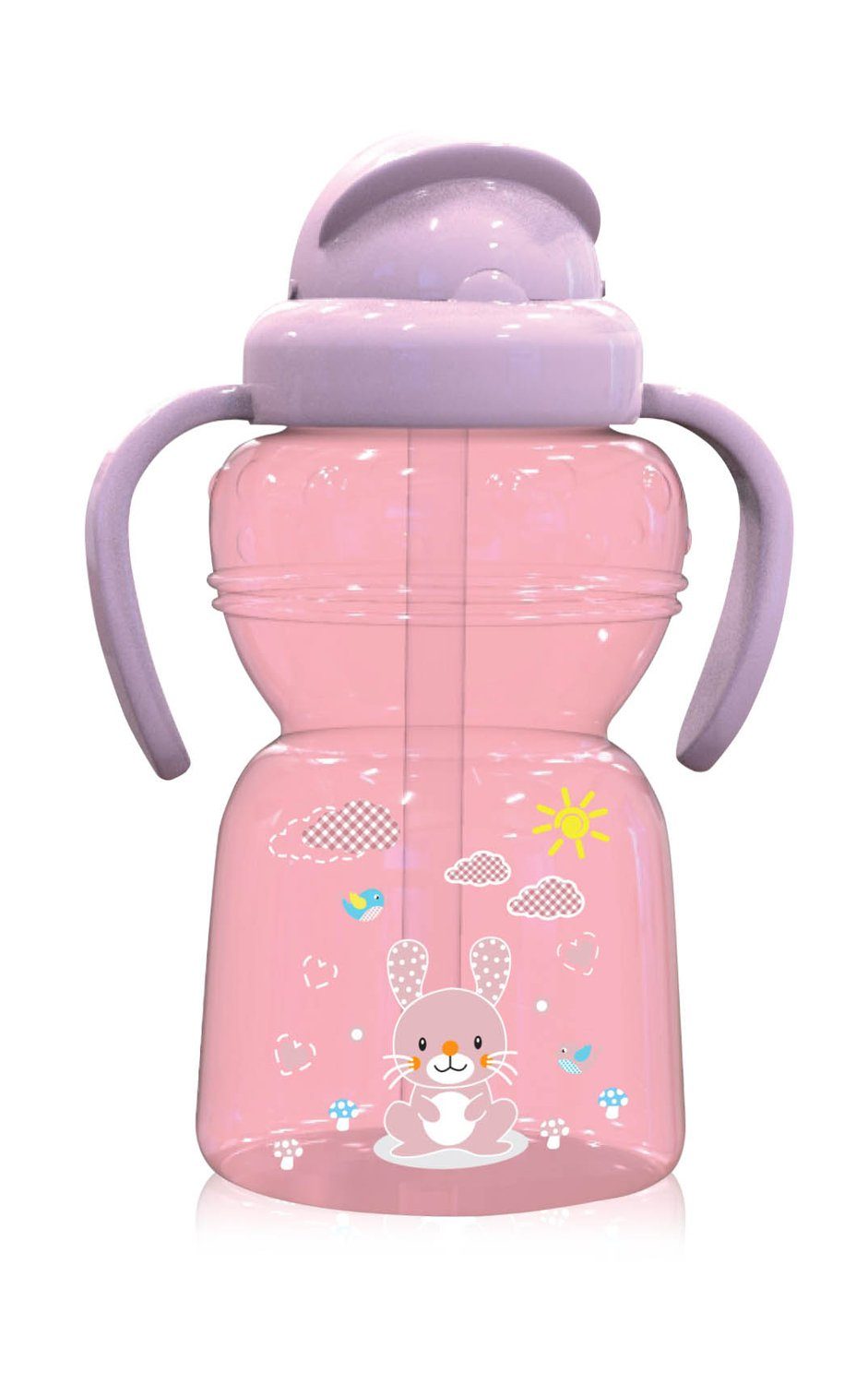 Baby Care Trinkflasche Kinder Trinkflasche 325 ml, Sport Sipper Trinkhalm Griffe ab 6 Monaten rosa