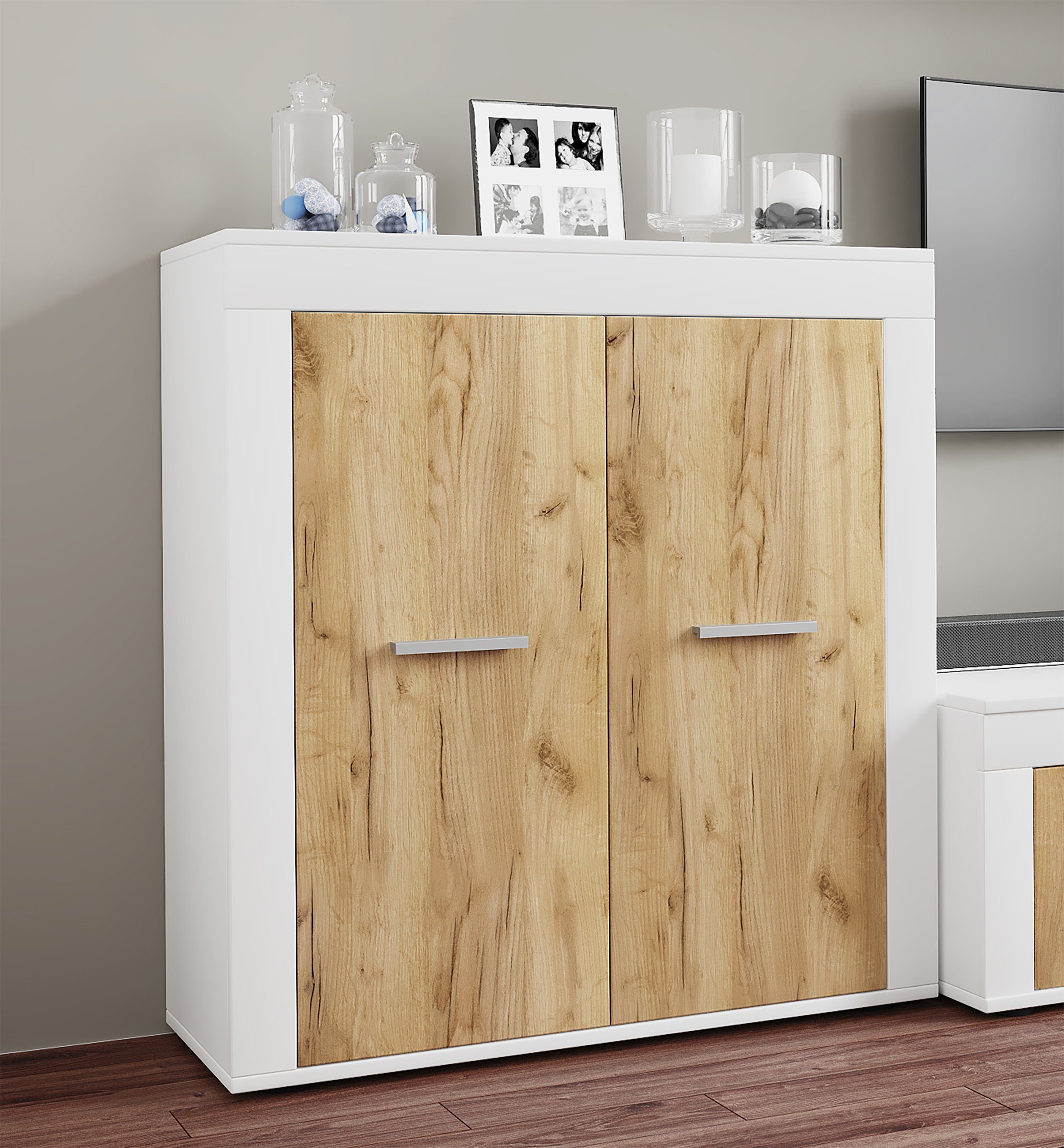 VCM Kommode Sideboard Usilo H. 89 x B. 80 x T. 35 cm, Holz Kommode, Sideboard mit Drehtüren, Anrichte