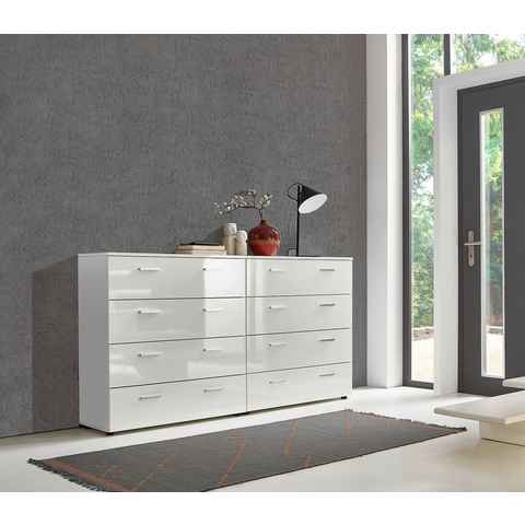 moebel-dich-auf Schubkastenkommode MALAGA Kommoden-Set 5 (Schubkastenkommode Sideboard Kommode, 2 Schubkastenkommoden), Fronten und Oberboden in weiß Hochglanz, Made in Germany