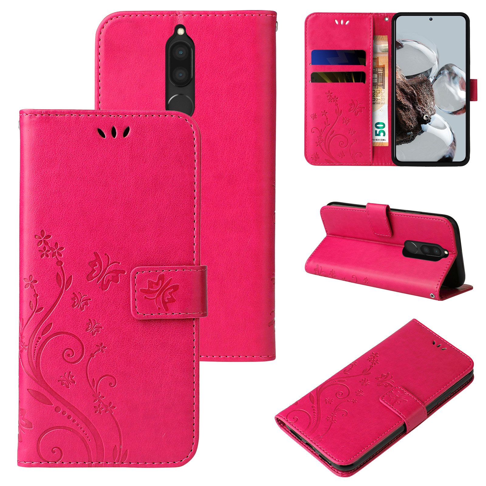 Tec-Expert Handyhülle Cover Tasche Hülle für Huawei Mate 10 Lite 5,9 Zoll, Klapphülle Case mit Kartenfach Fliphülle aufstellbar, Motiv Blumen