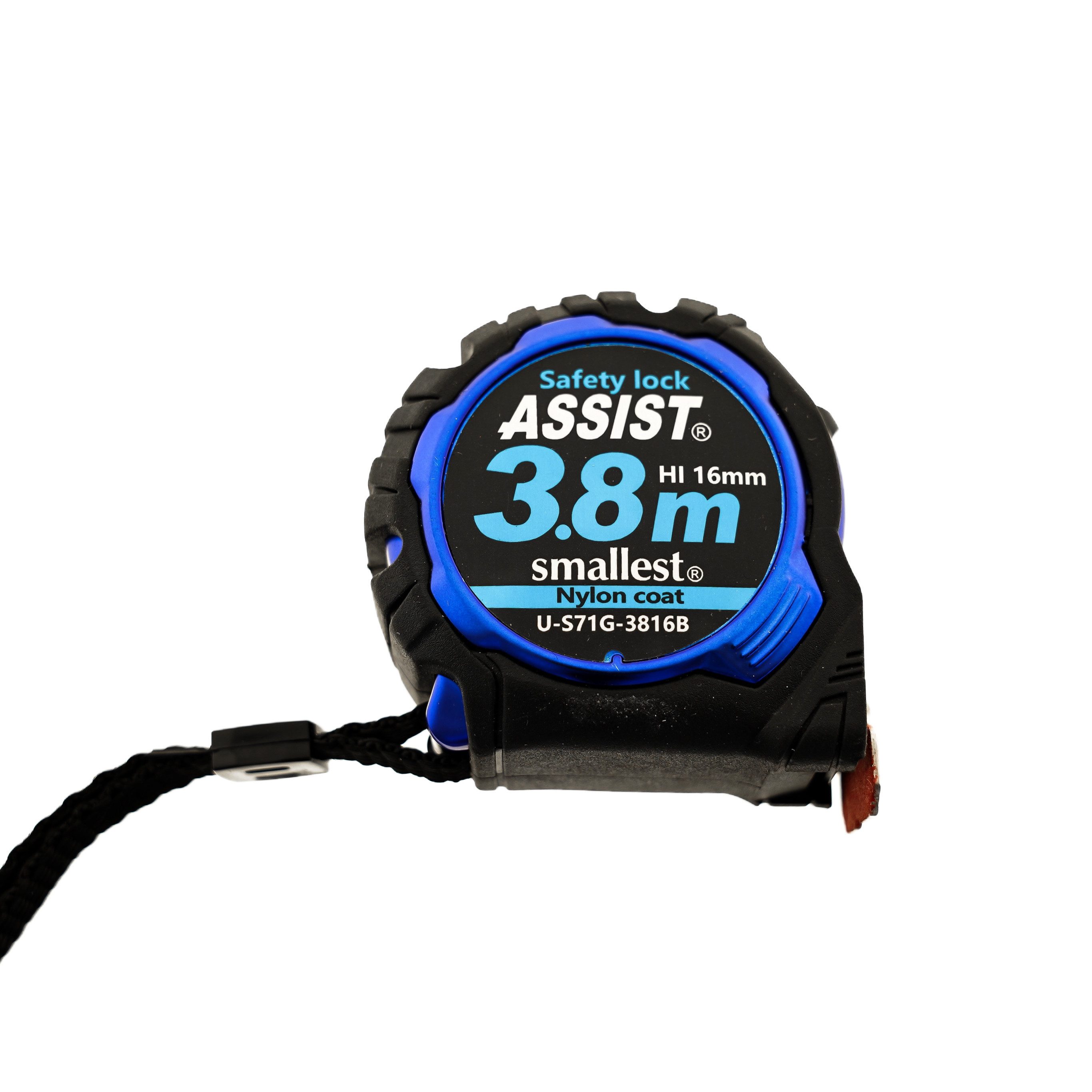 COFI 1453 Maßband 3,8 m mit Aufrollsystem Messband Blau-Schwarz aus Nylon