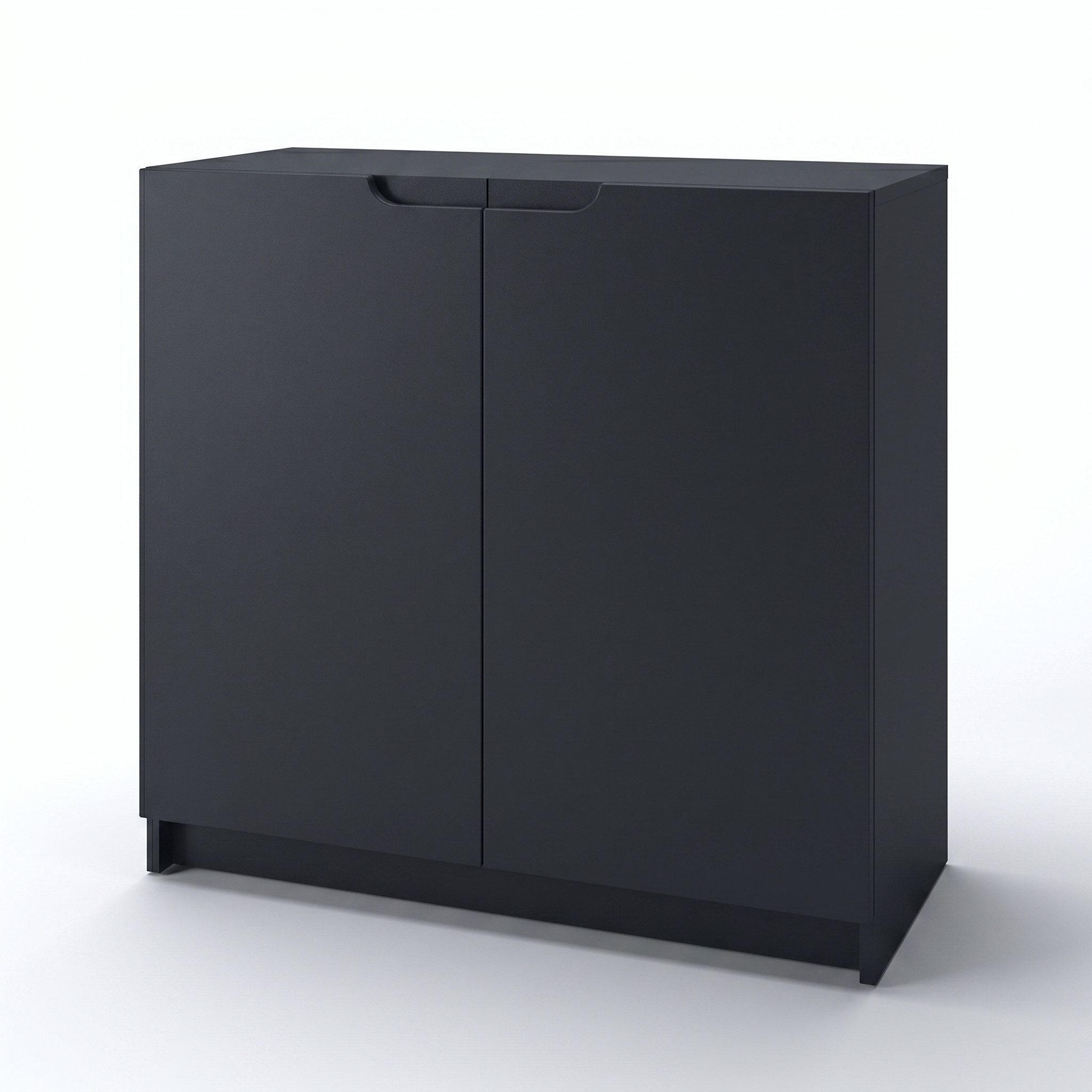Vladon Kommode Logan (Kommode, mit 2 Türen), Schwarz matt/Schwarz matt (82 x 78 x 37 cm)